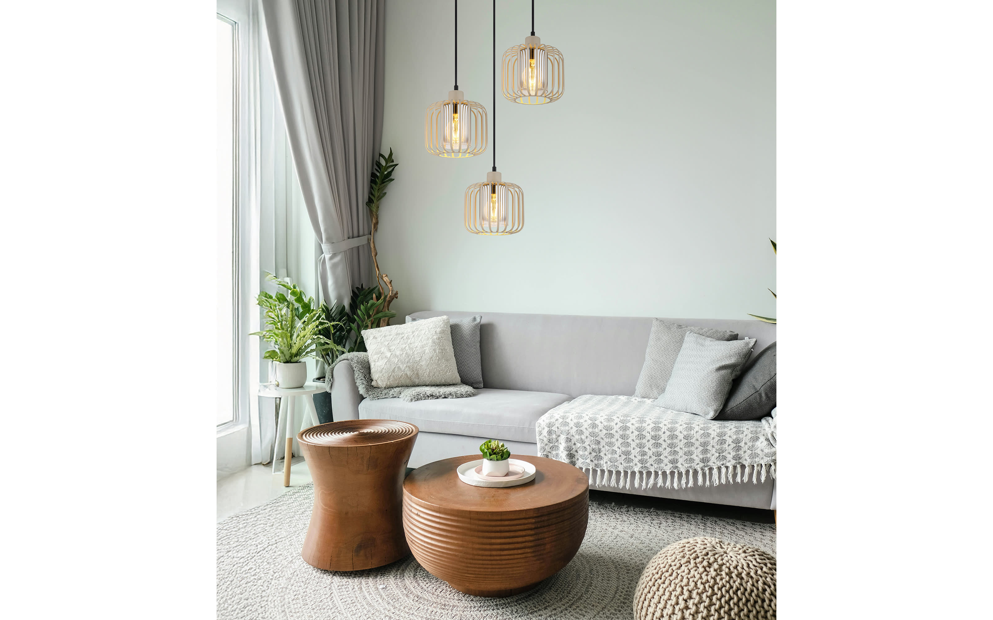 Pendelleuchte Alfred, sandfarbig, 3-flammig