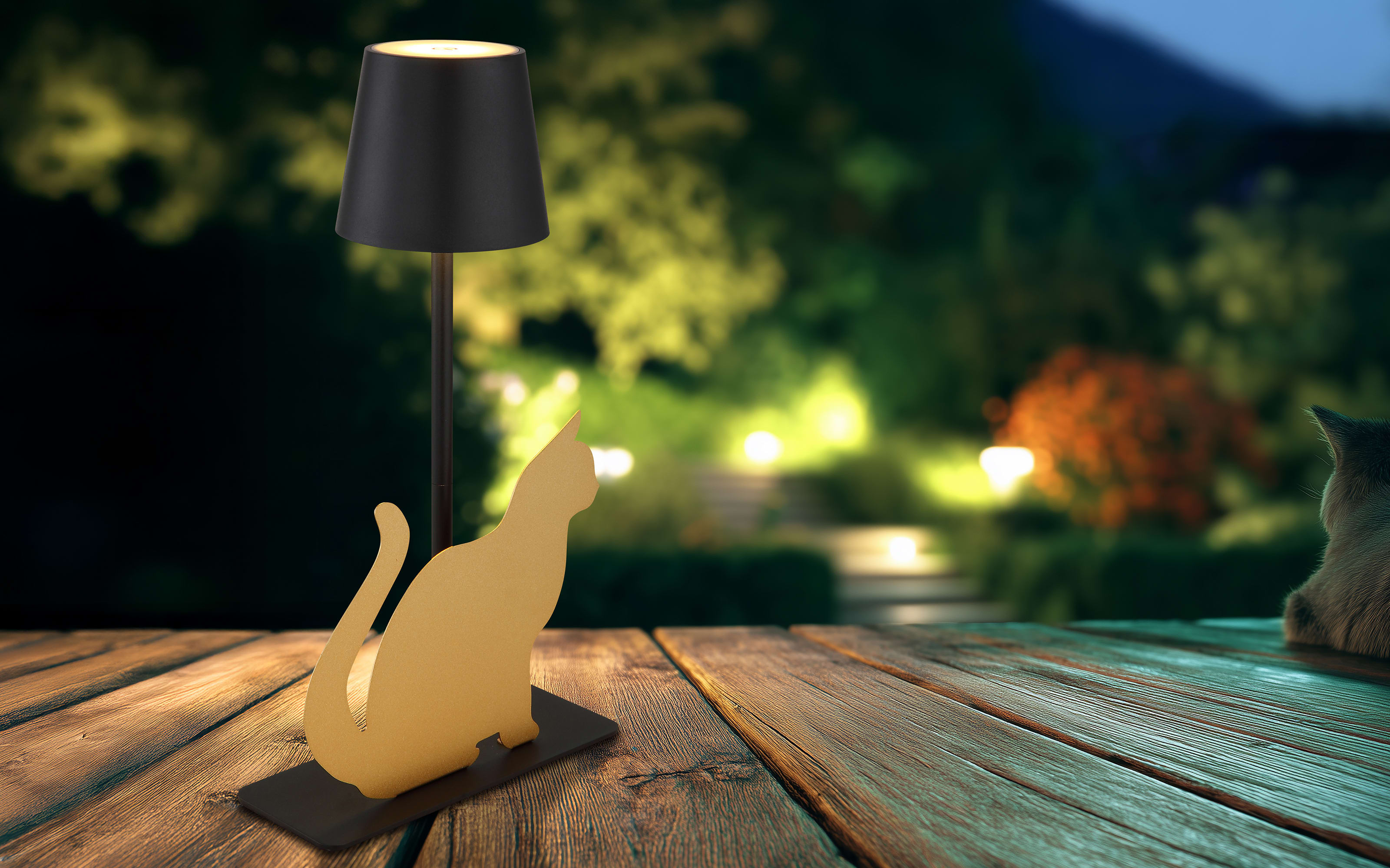 Akku-Tischleuchte Furri, schwarz/goldfarbig