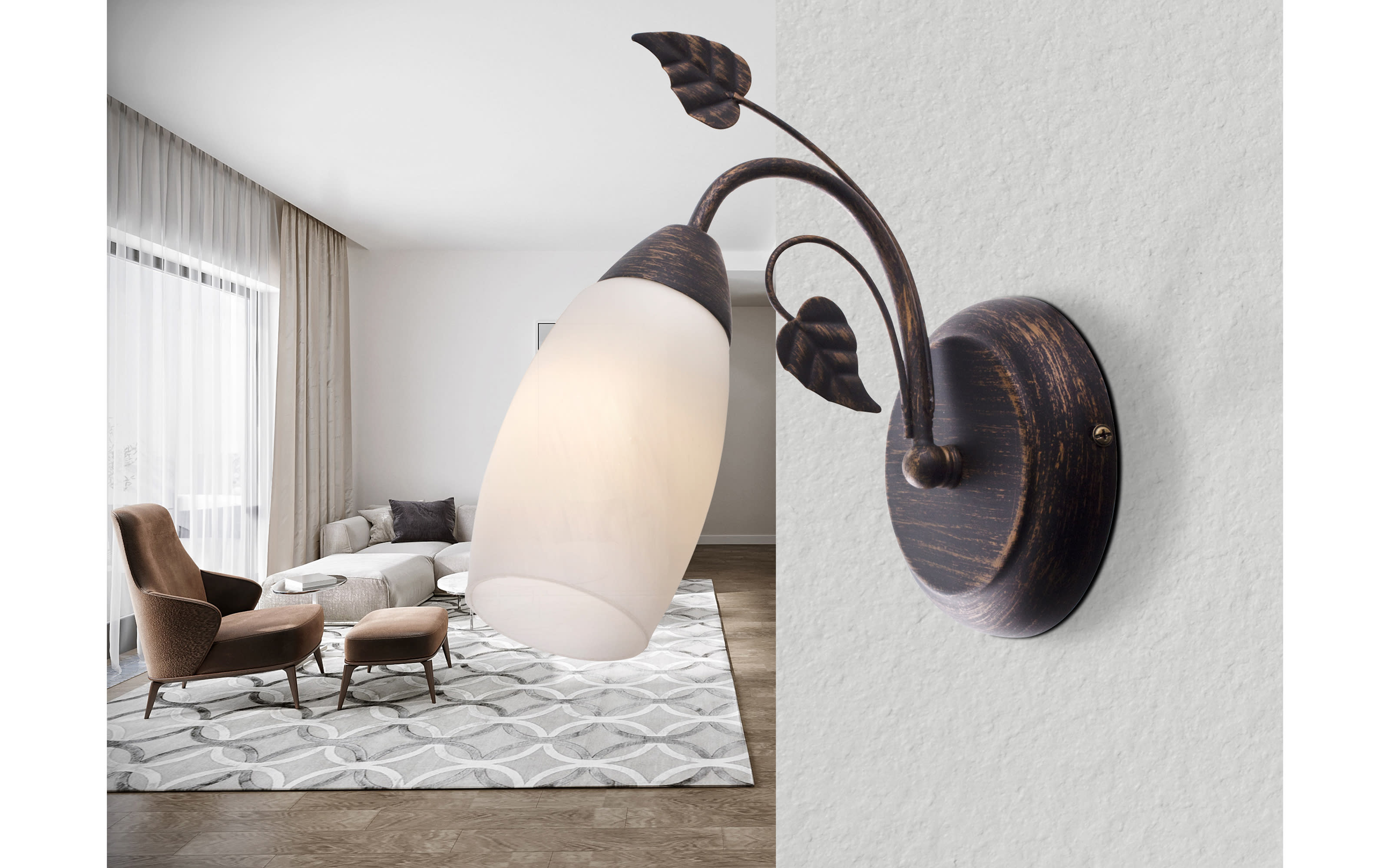 Wandleuchte Venezia, rostfarbig/Alabaster