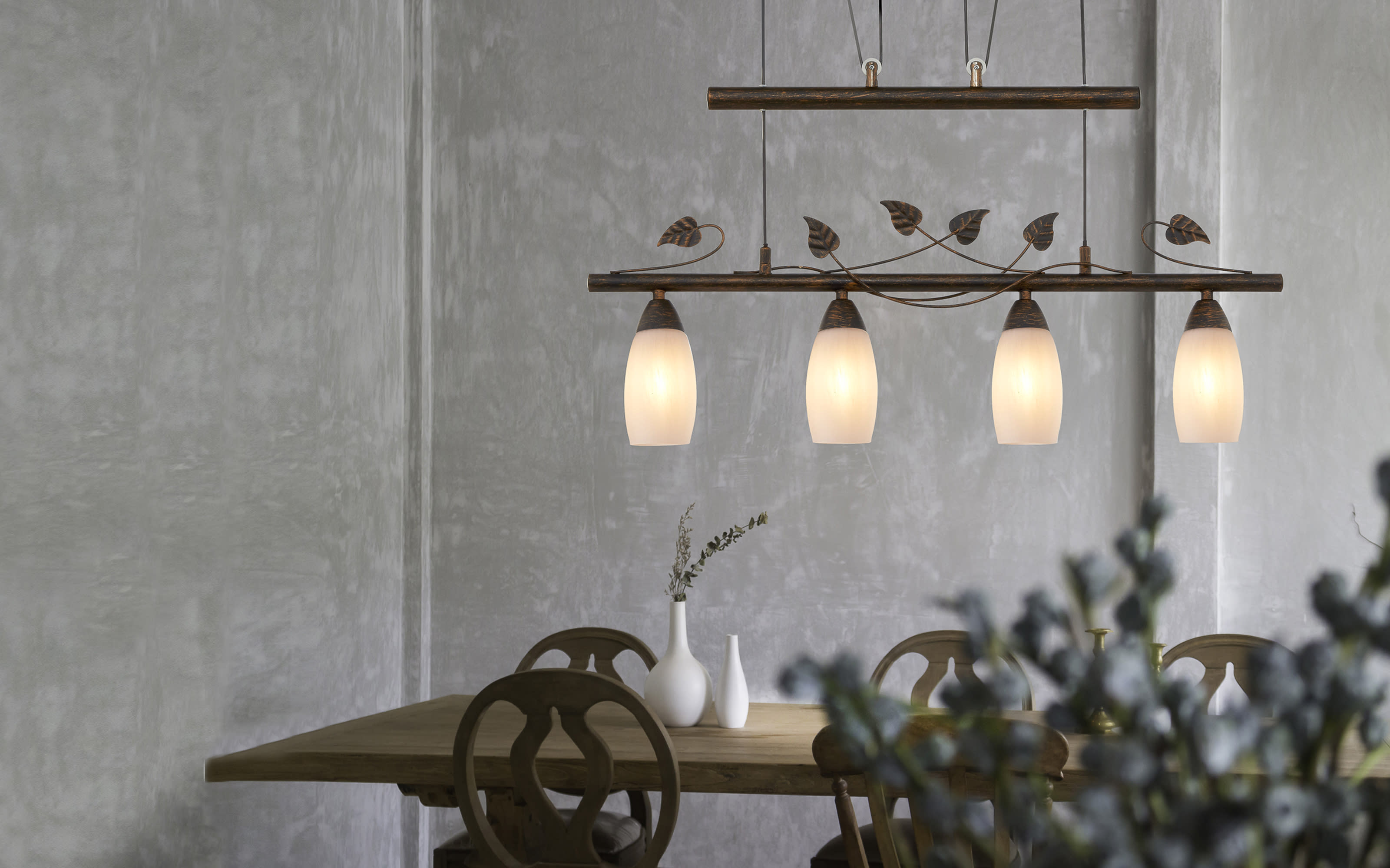 Pendelleuchte Venezia, rostfarbig/Alabaster, 4-flammig