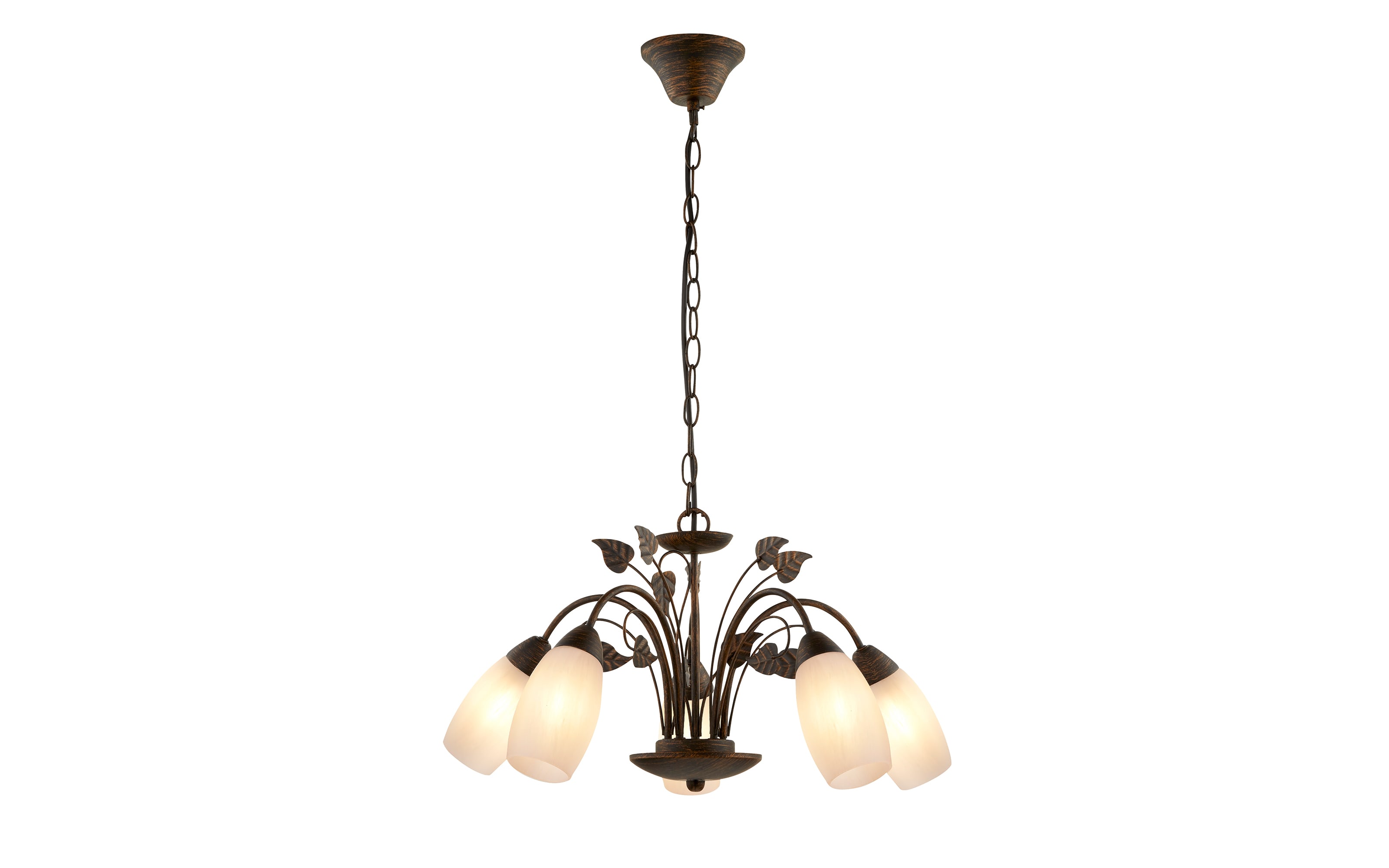 Pendelleuchte Venezia, rostfarbig/Alabaster, 5-flammig