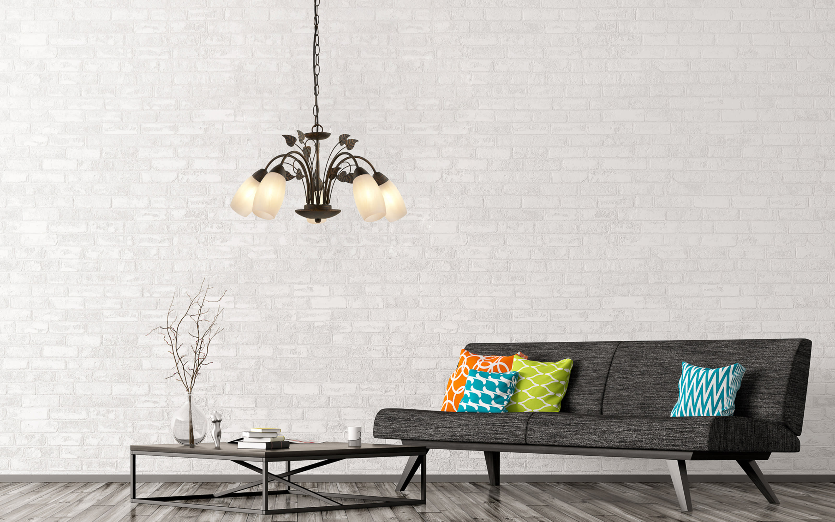 Pendelleuchte Venezia, rostfarbig/Alabaster, 5-flammig