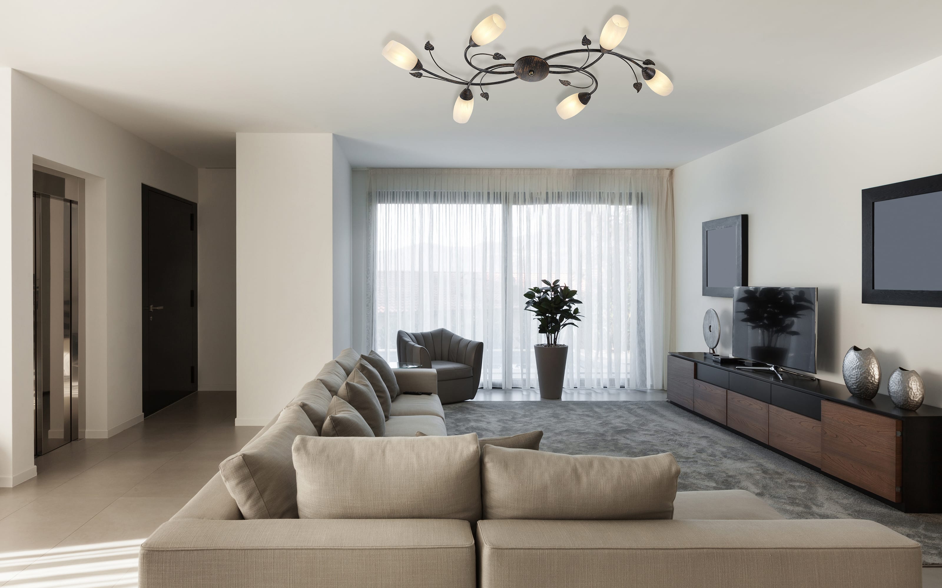 Deckenleuchte Venezia, rostfarbig/Alabaster, 6-flammig