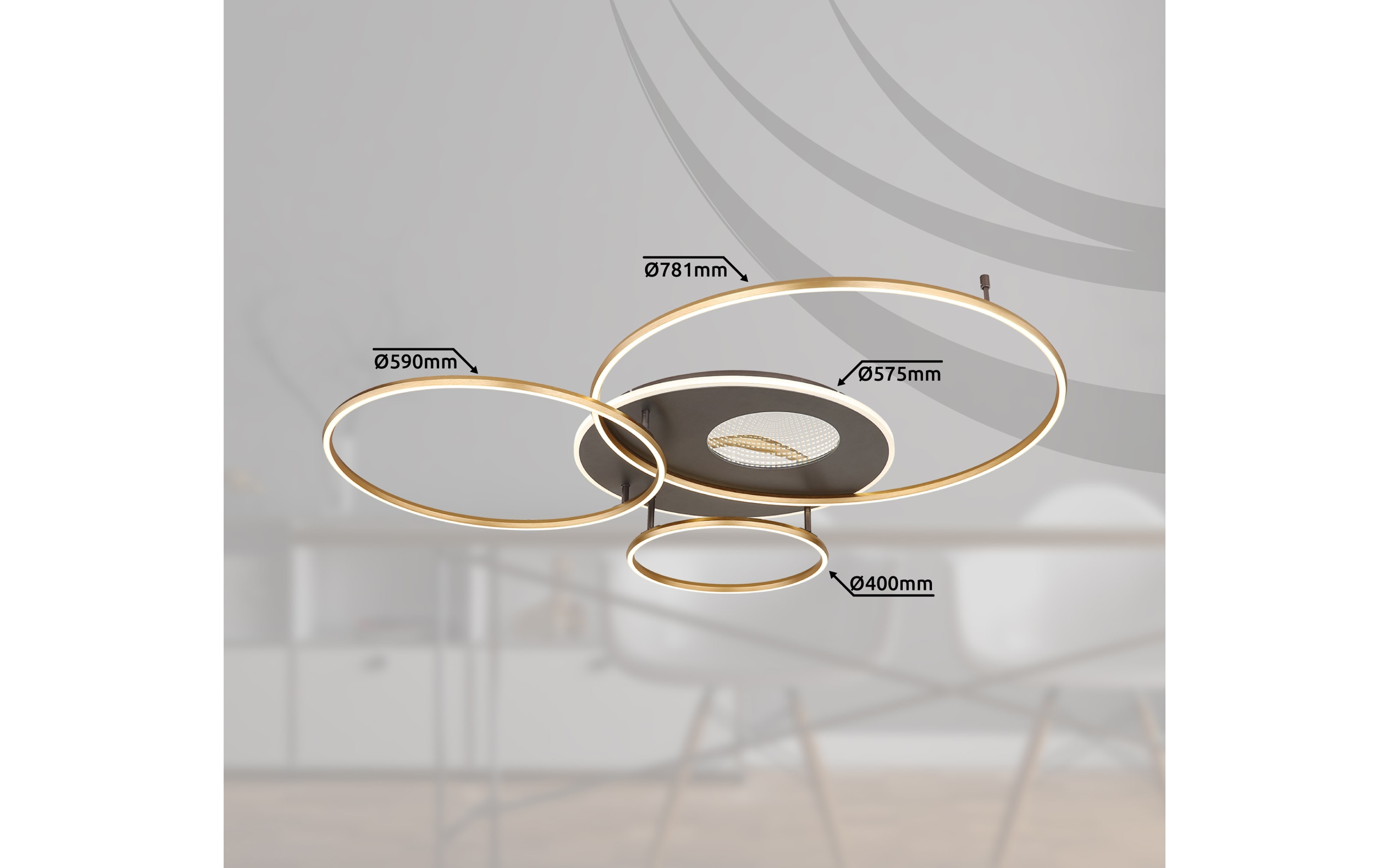 LED-Deckenleuchte Invertina, goldfarbig/anthrazit, inkl. Fernbedienung 