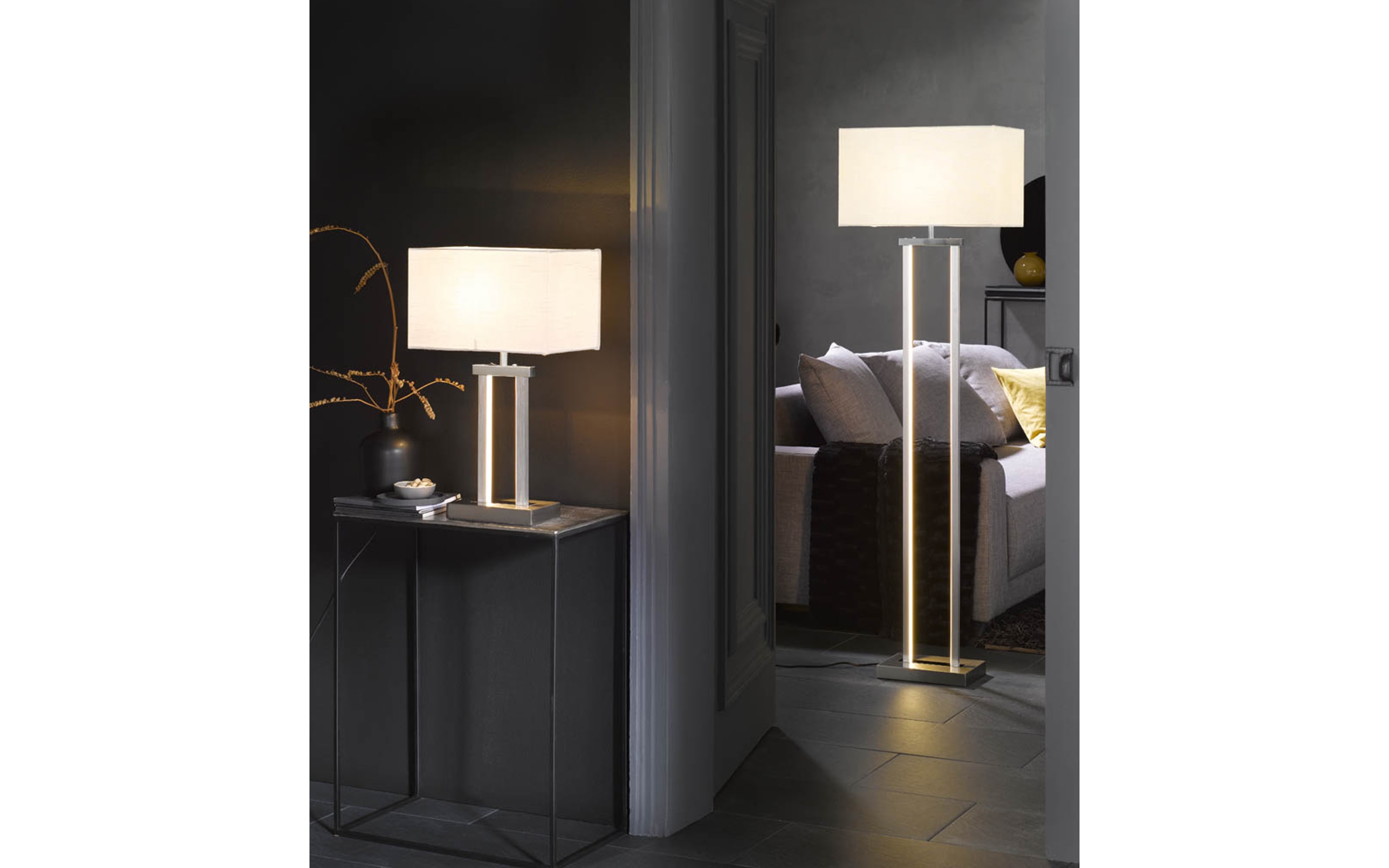 LED-Standleuchte Domo, nickel/weiß, 150 cm