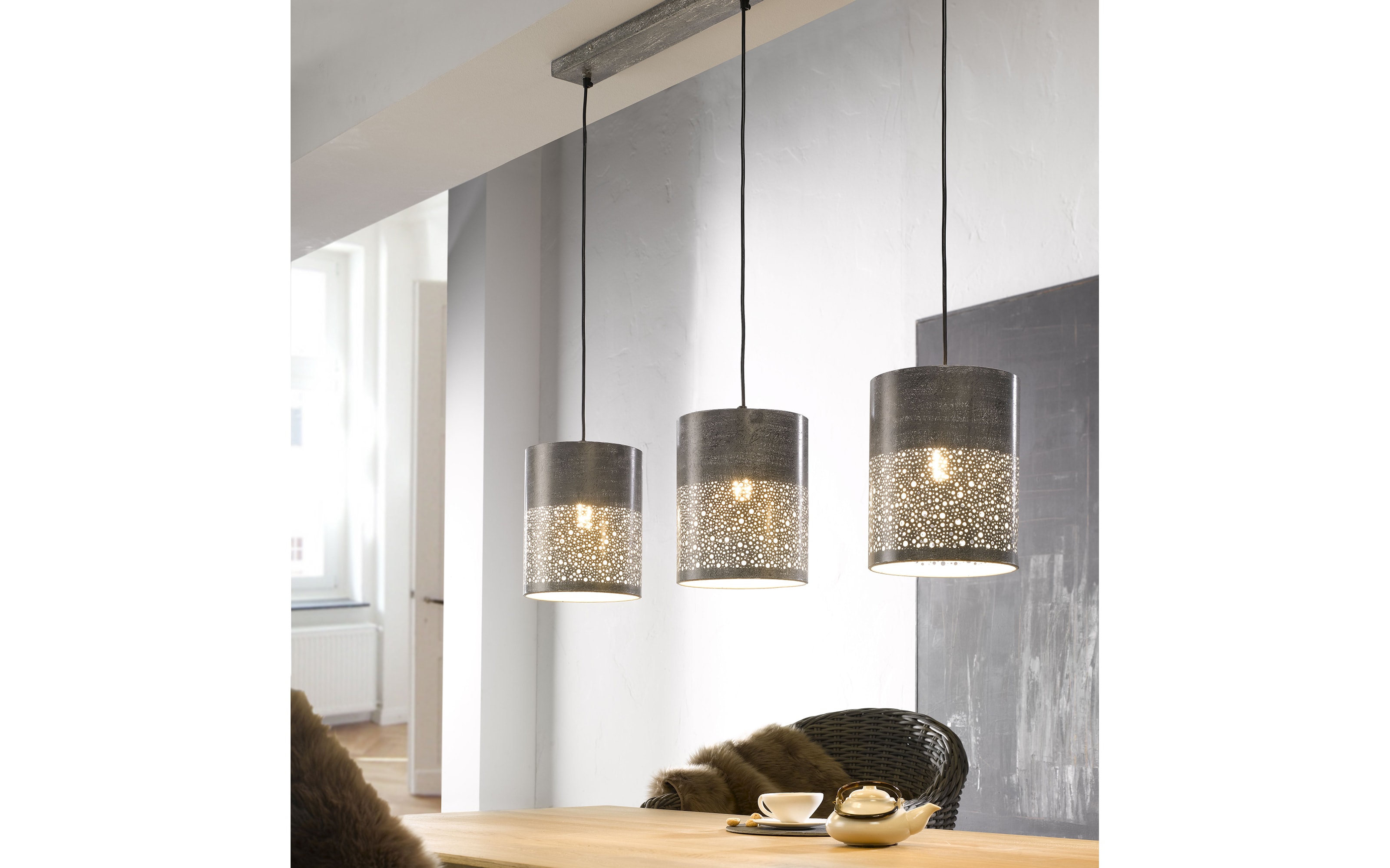 Pendelleuchte Rusty, grau, 100 cm