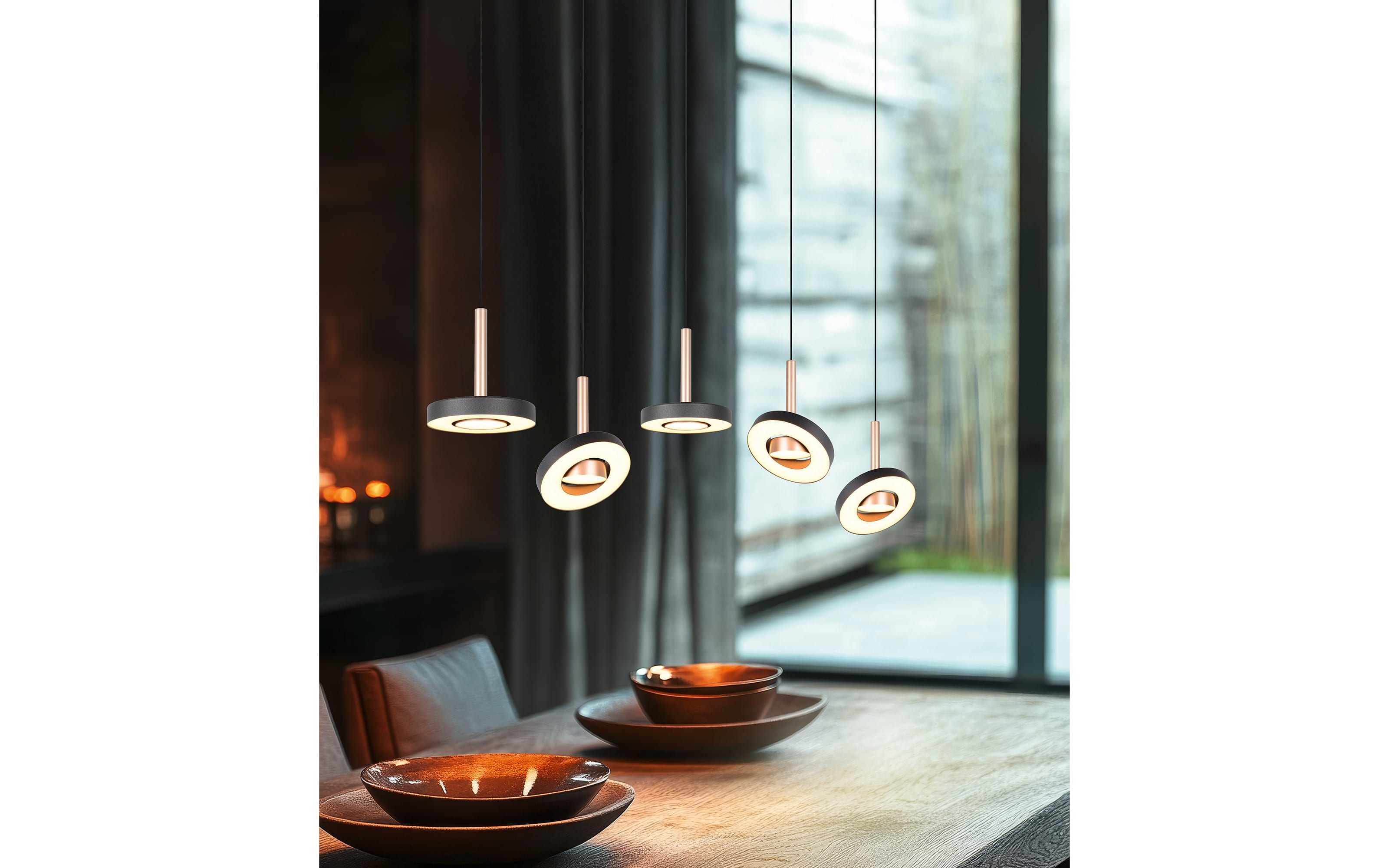 Pendelleuchte Guano, coffee/schwarz, 5-flammig