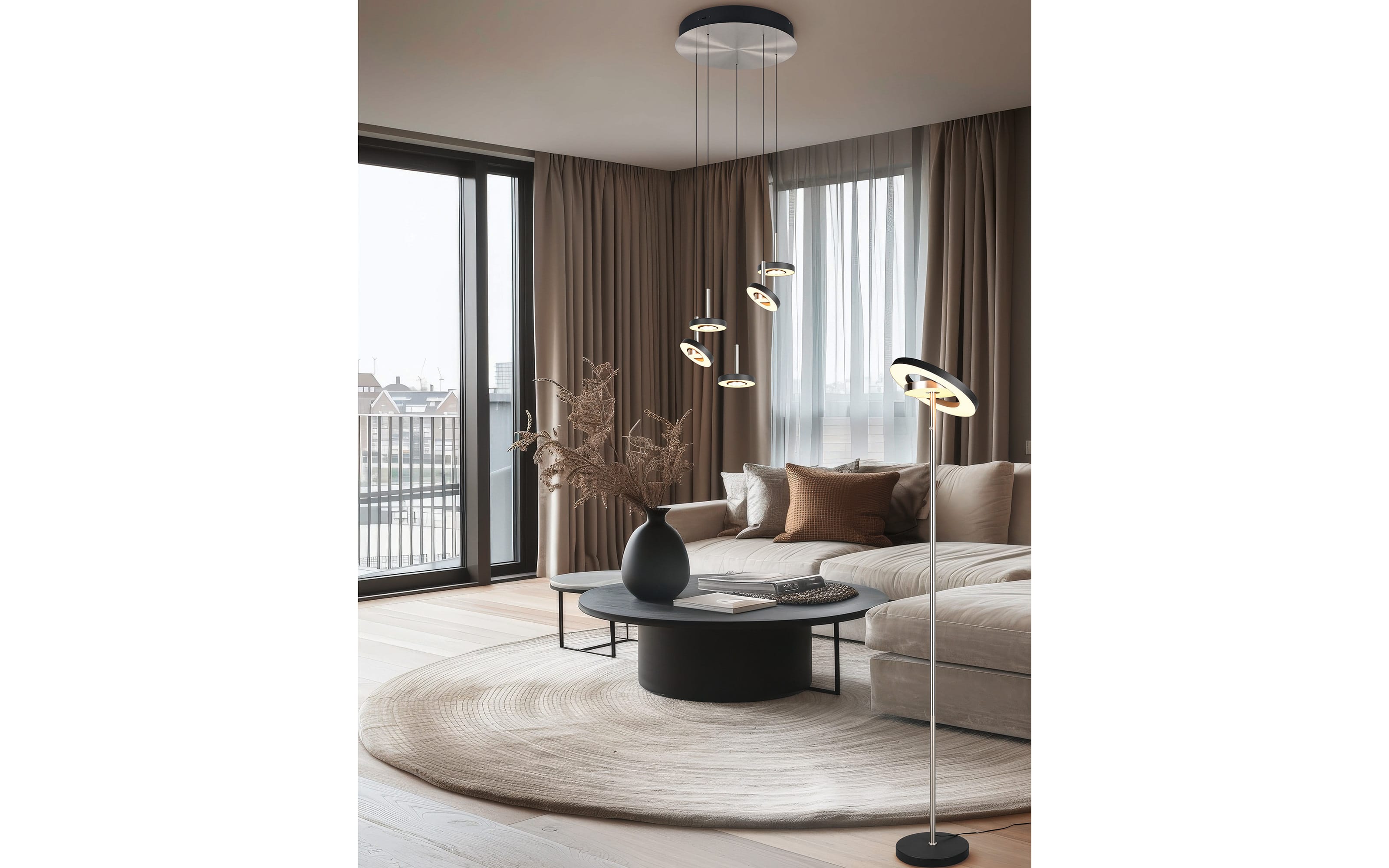 Pendelleuchte Guano, nickel/schwarz, 5-flammig