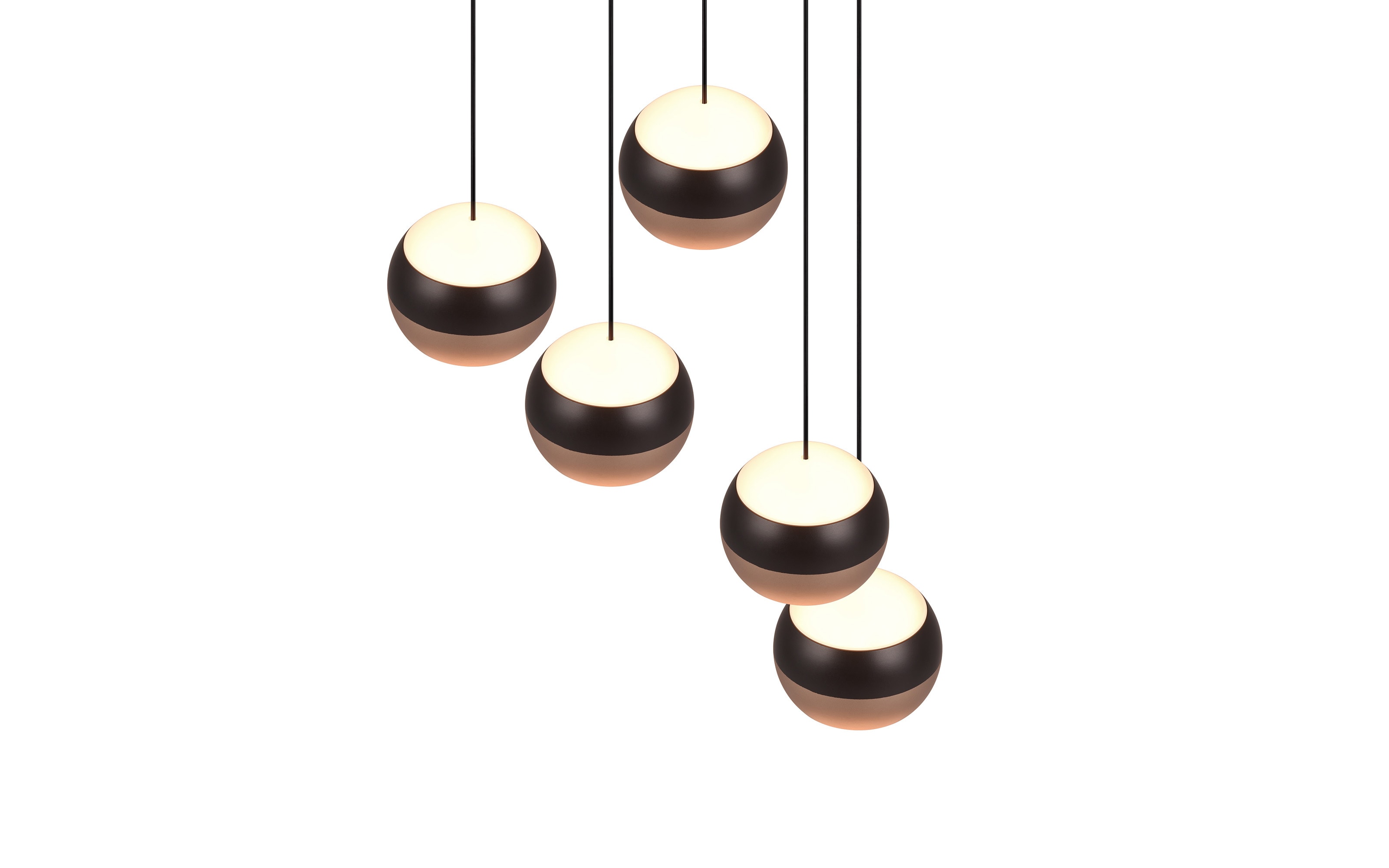 LED-Pendelleuchte Orbit, schwarz/coffee, 5-flammig, 30 cm, inkl. Dimmfunktion