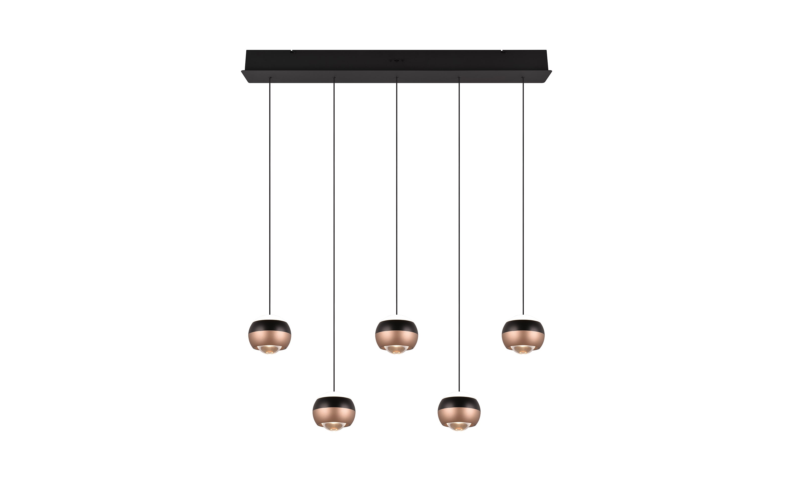 LED-Pendelleuchte Orbit, schwarz/coffee, 5-flammig, 100 cm, inkl. Dimmfunktion