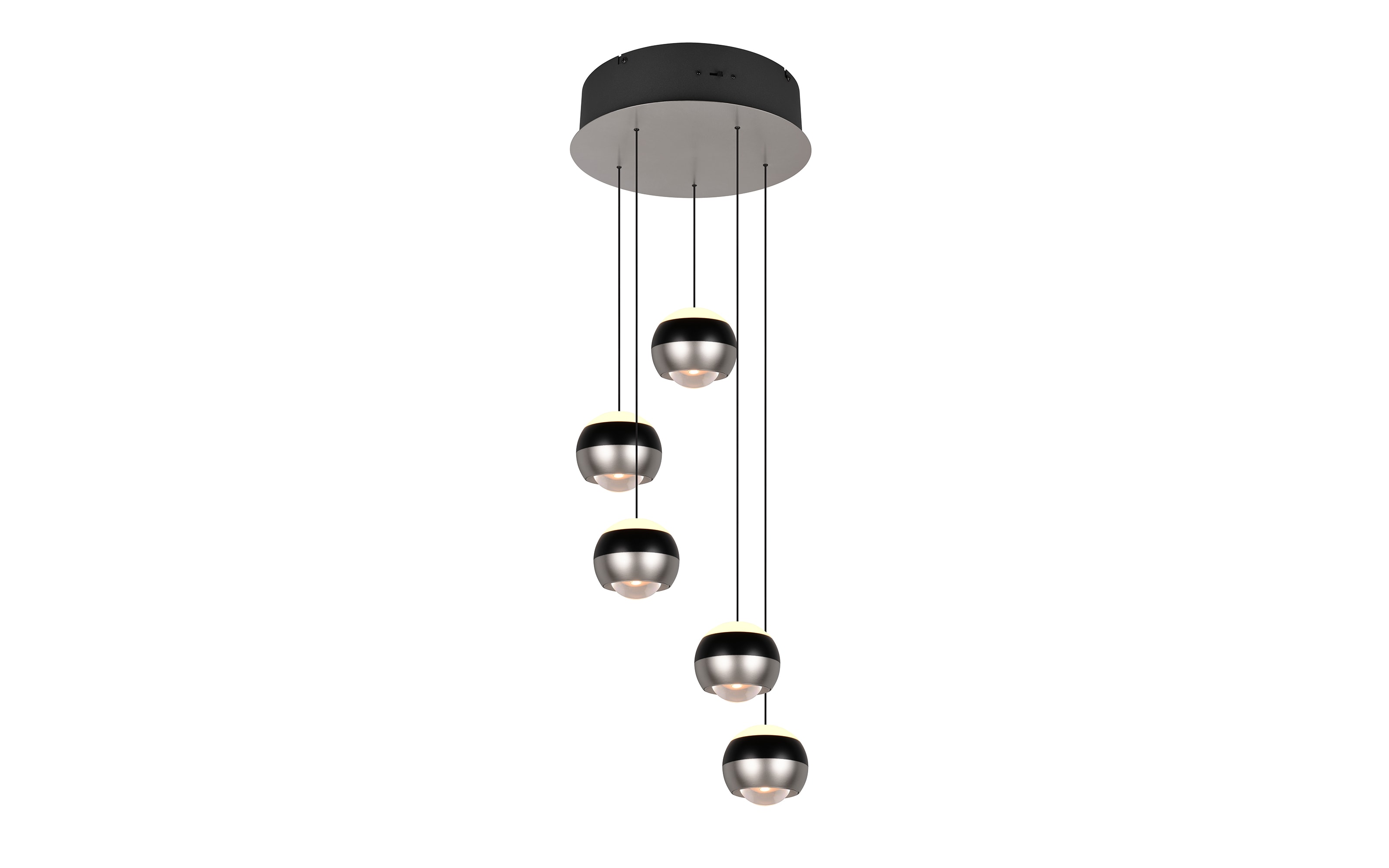 LED-Pendelleuchte Orbit, schwarz/nickel, 5-flammig, 30 cm, inkl. Dimmfunktion