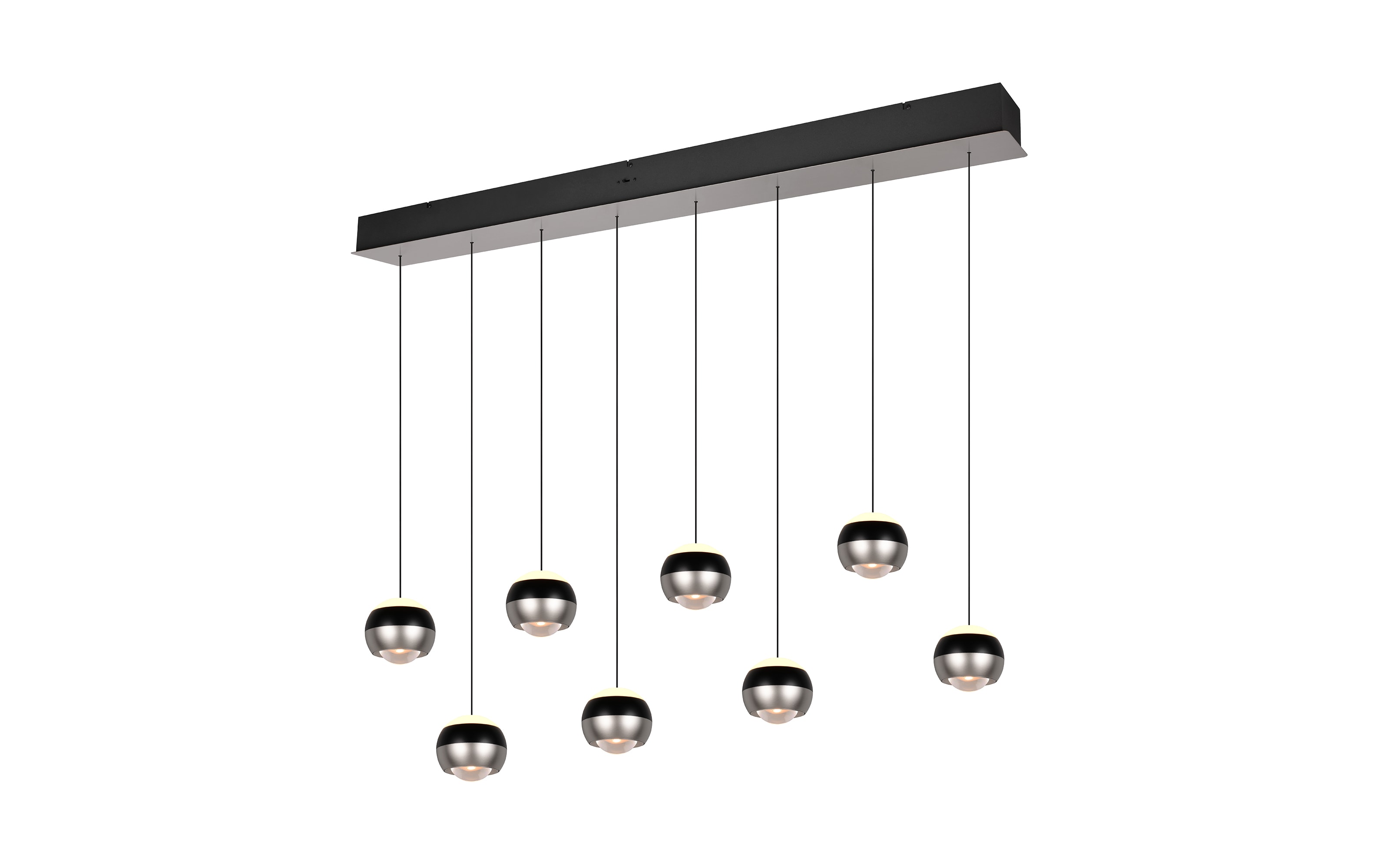 LED-Pendelleuchte Orbit, schwarz/nickel, 8-flammig, 155 cm, inkl. Dimmfunktion