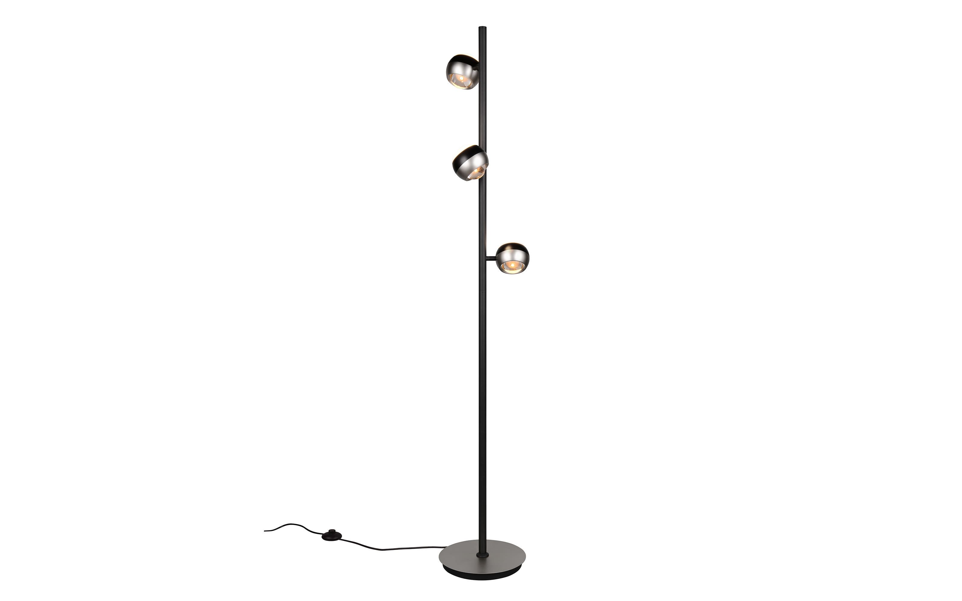 LED-Standleuchte Orbit, schwarz/nickel, 3-flammig, 150 cm, inkl. Dimmfunktion