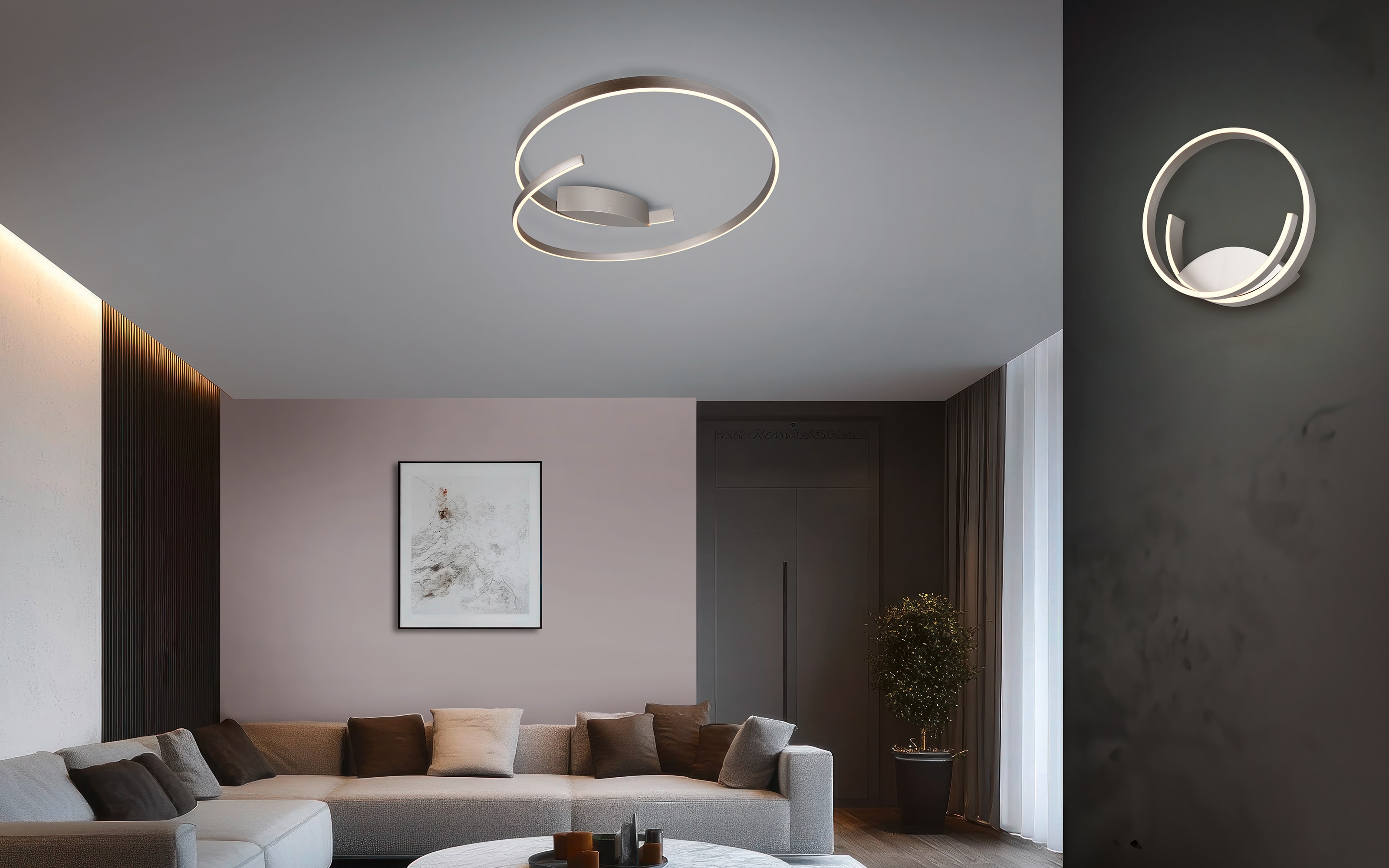 LED-Deckenleuchte Cinque Cinardi, nickelfarbig, inkl. Dim to Warm Funktion