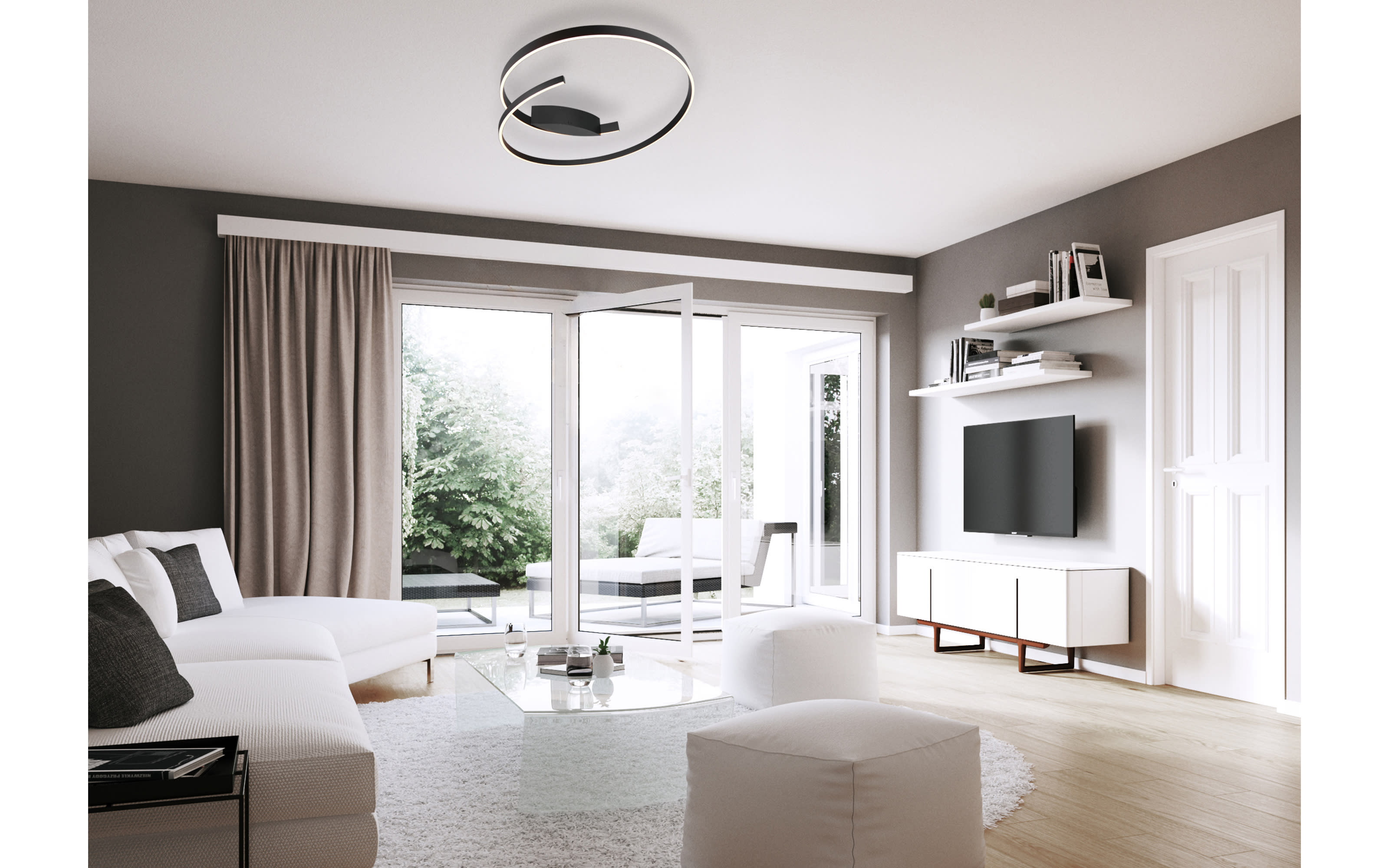 LED-Deckenleuchte Cinque Cinardi, schwarz, inkl. Dim to Warm Funktion