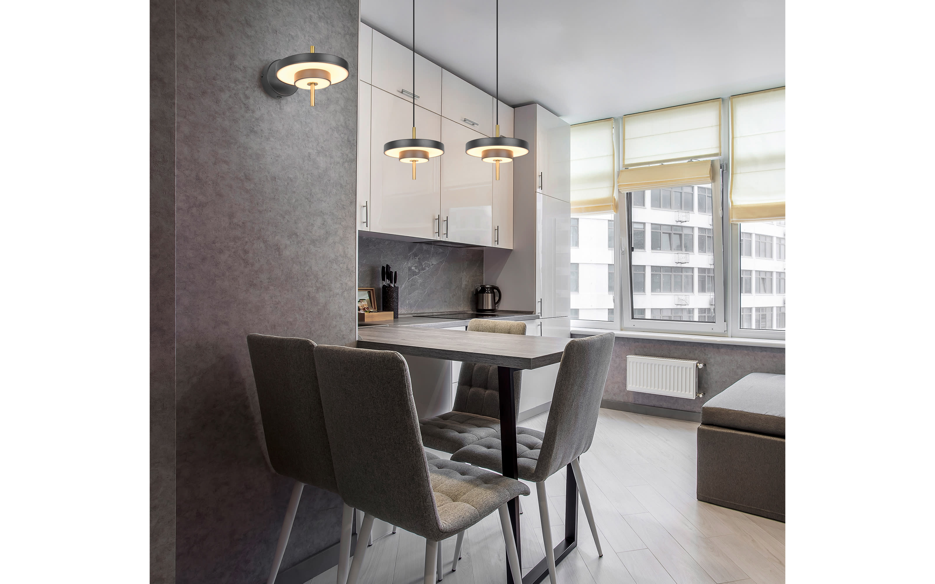 LED-Pendelleuchte Keaton, schwarz/gold, 1-flammig, inkl. Switchdimmer