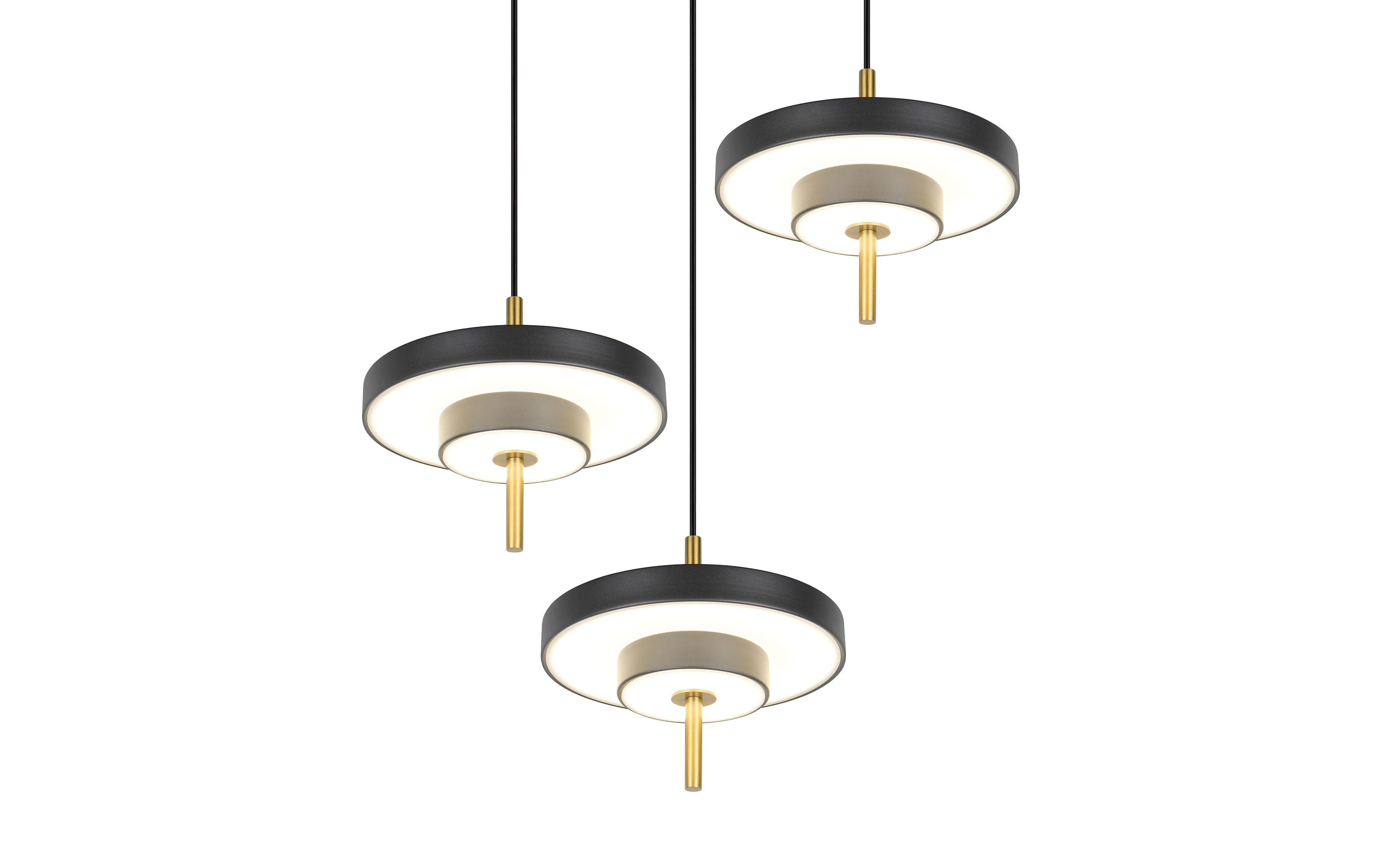 LED-Pendelleuchte Keaton, schwarz/gold, 3-flammig, inkl. Switchdimmer