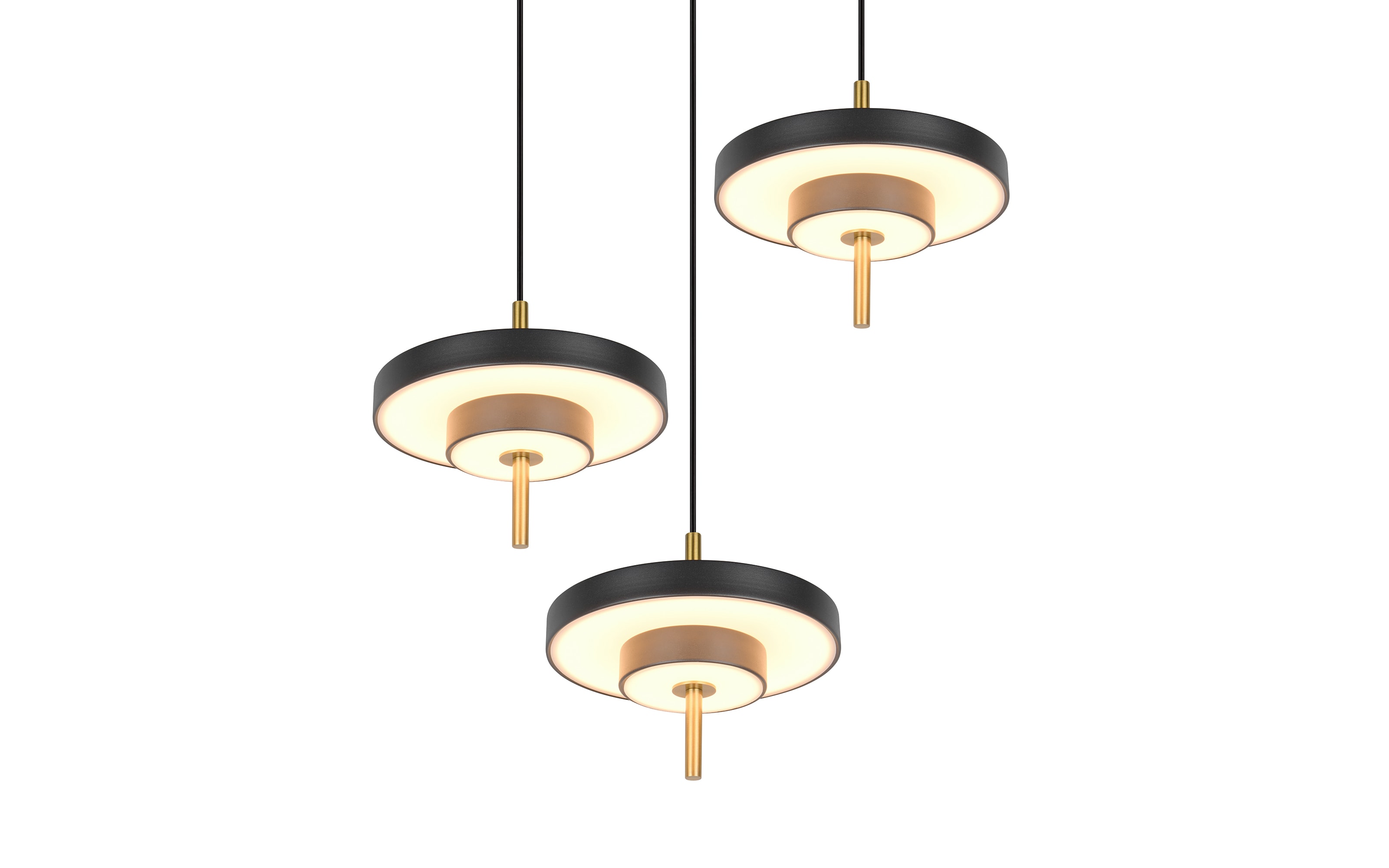 LED-Pendelleuchte Keaton, schwarz/gold, 3-flammig, inkl. Switchdimmer