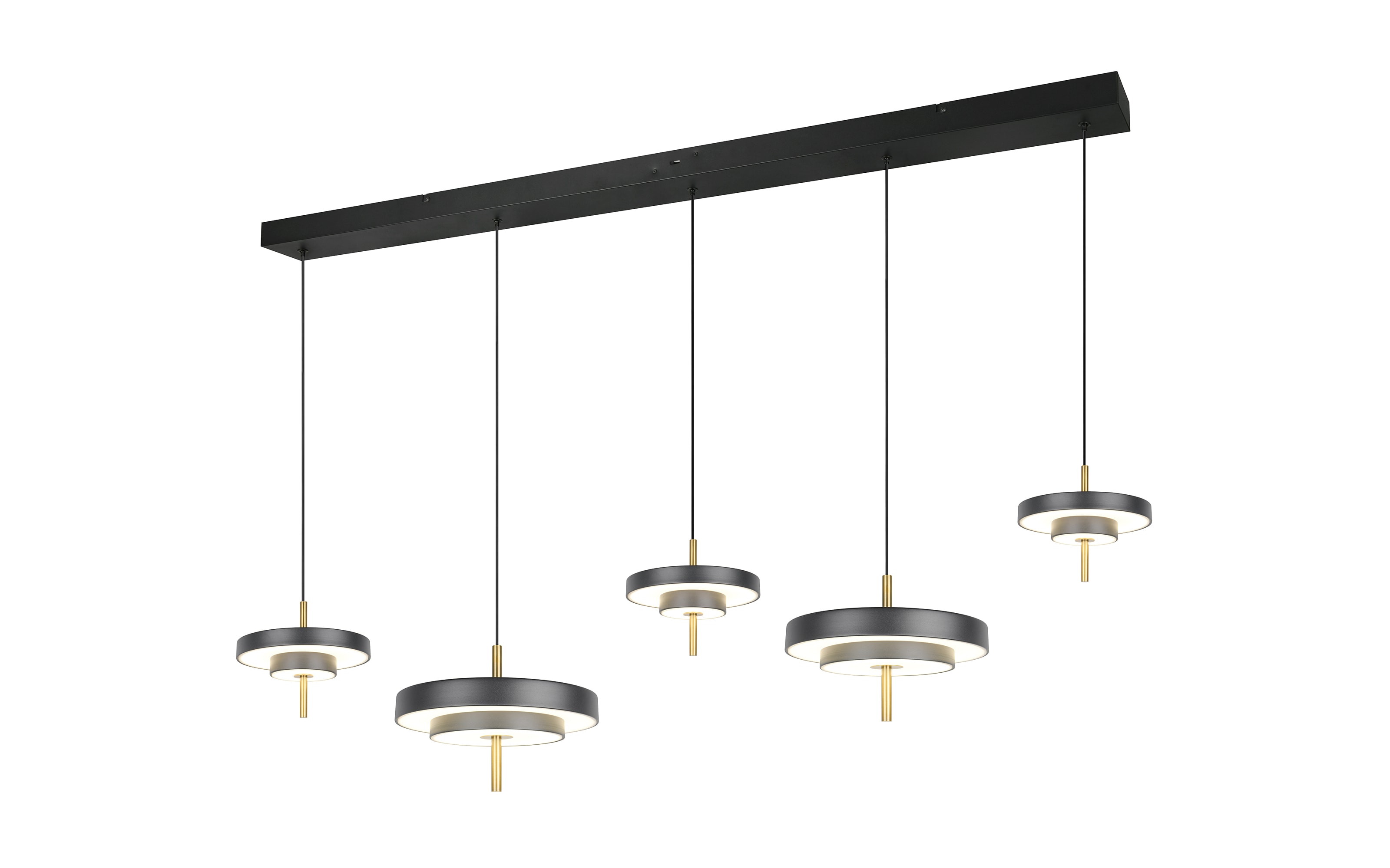 LED-Pendelleuchte Keaton, schwarz/gold, 5-flammig, inkl. Switchdimmer