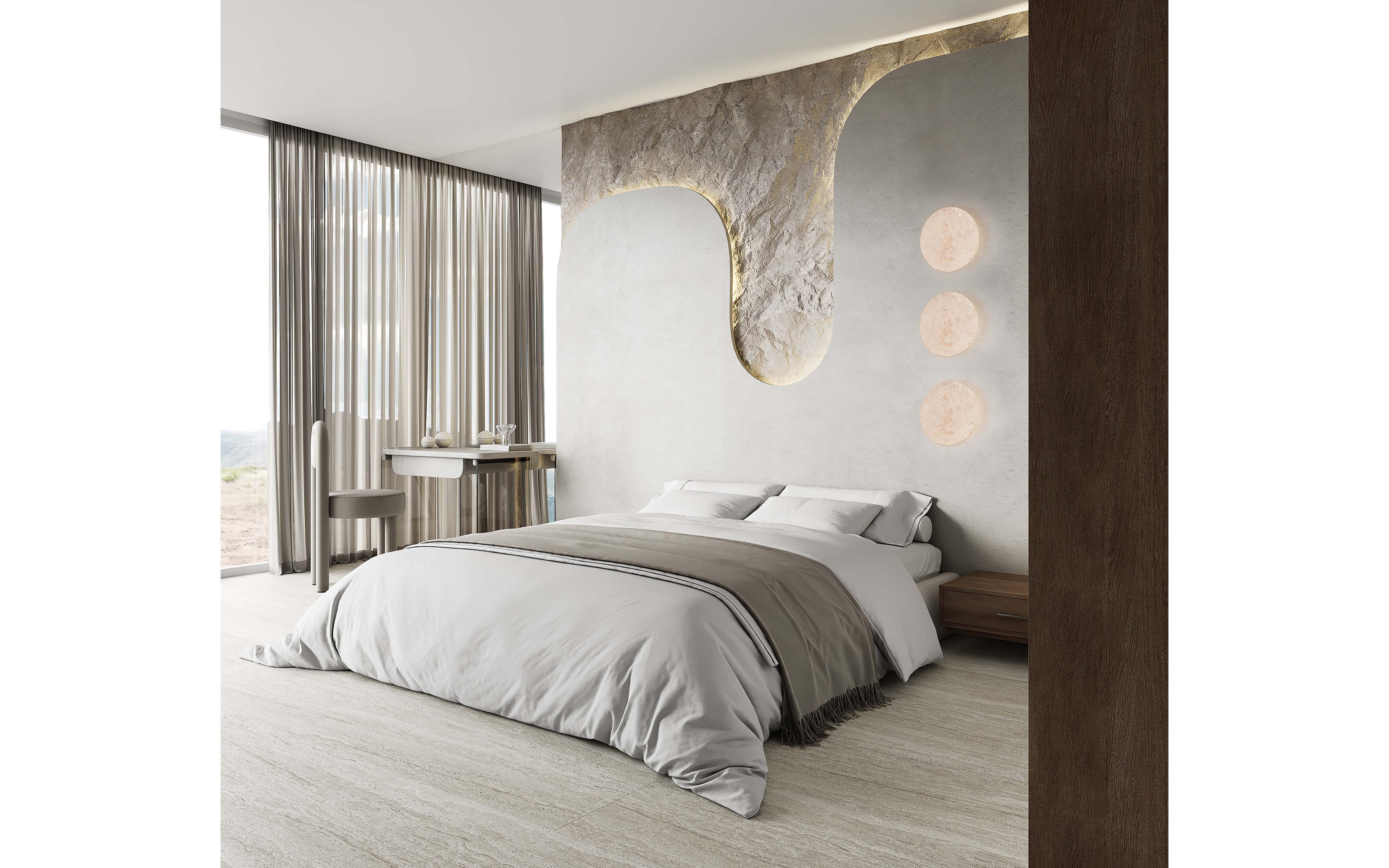 LED-Wandleuchte Bobbin, travertin, inkl. Switchdimmer