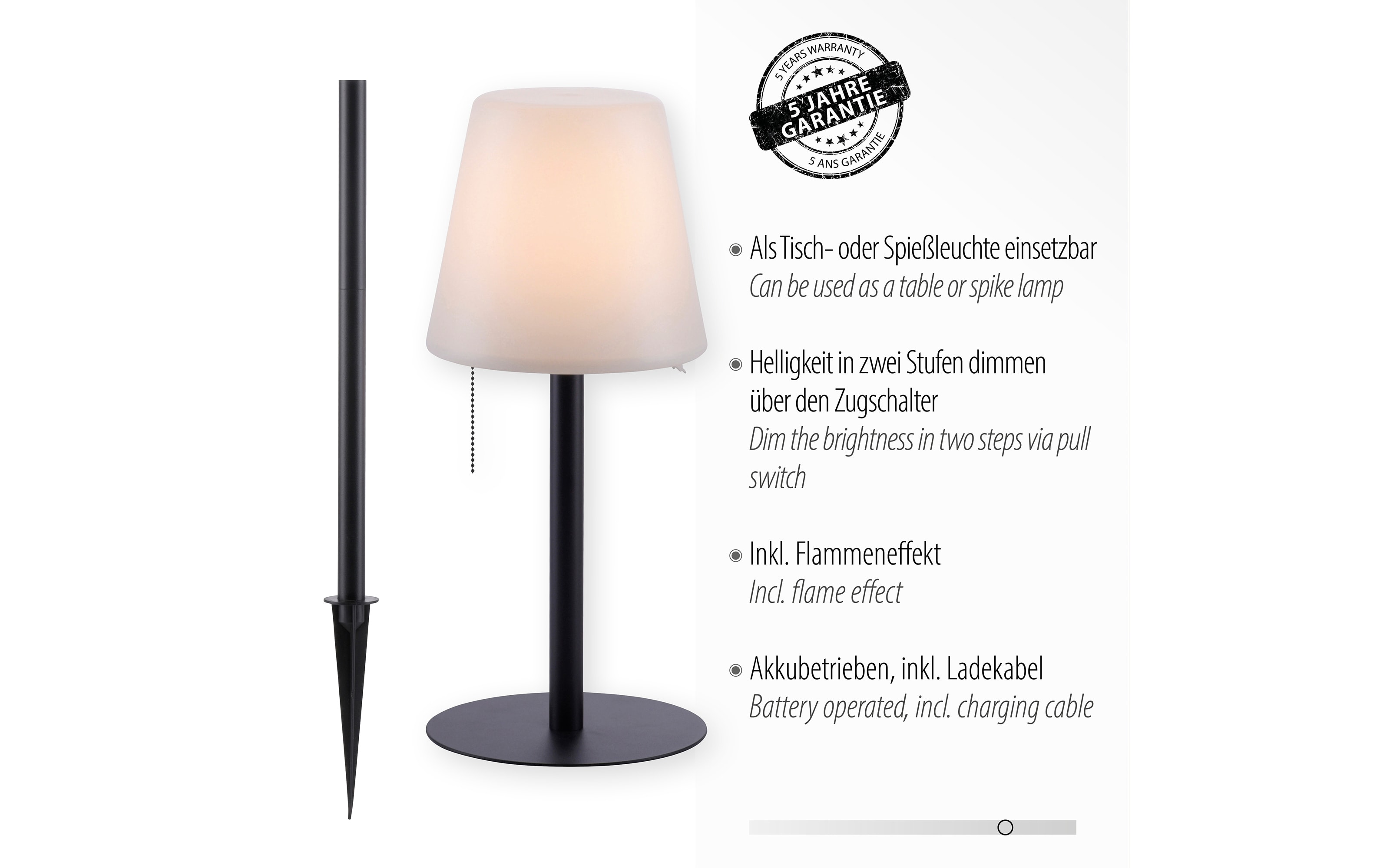 LED-Akku-Tischleuchte Keno, schwarz/weiß, 38 cm