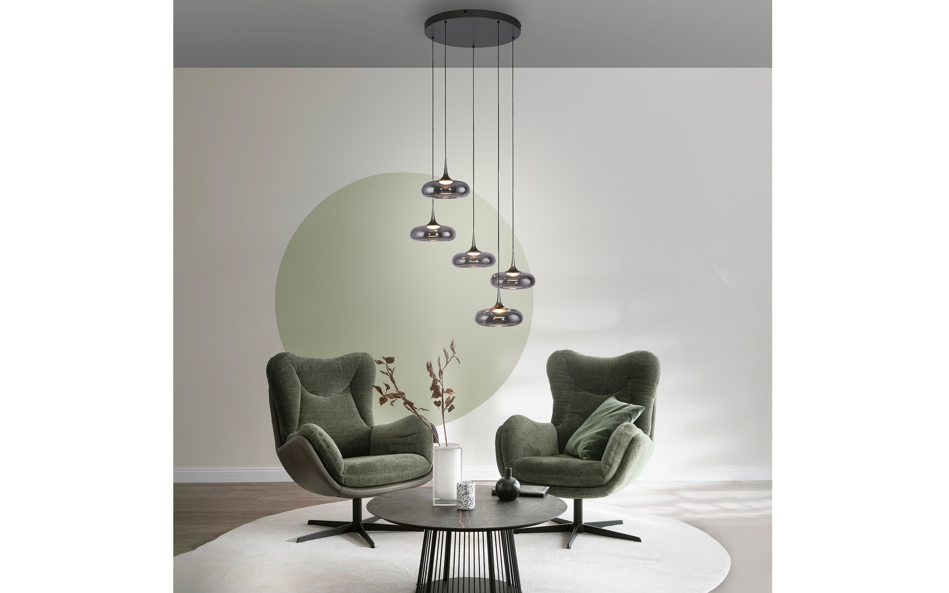 LED-Pendelleuchte Posh, grau, 5-flammig