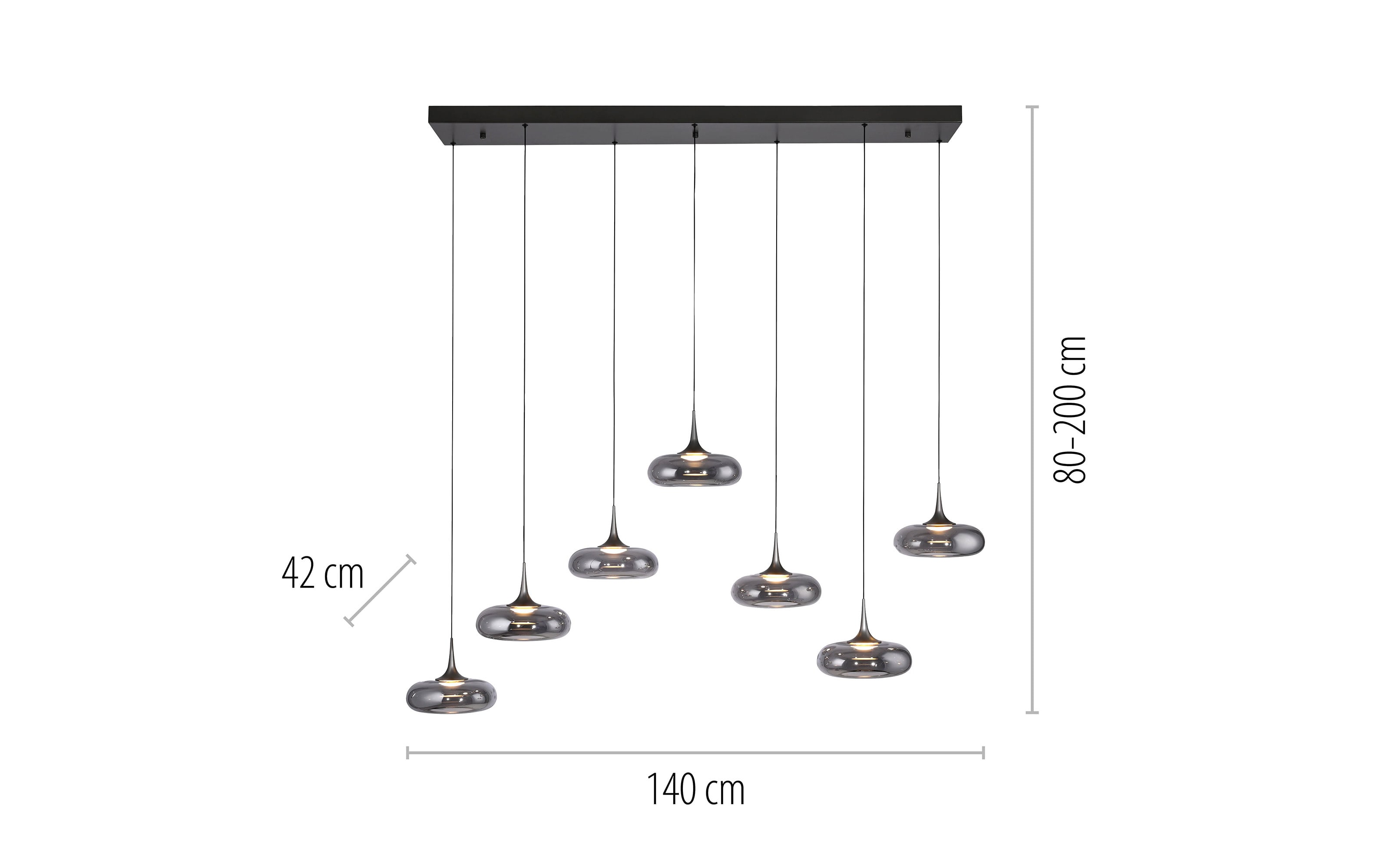 LED-Pendelleuchte Posh, grau, 7-flammig