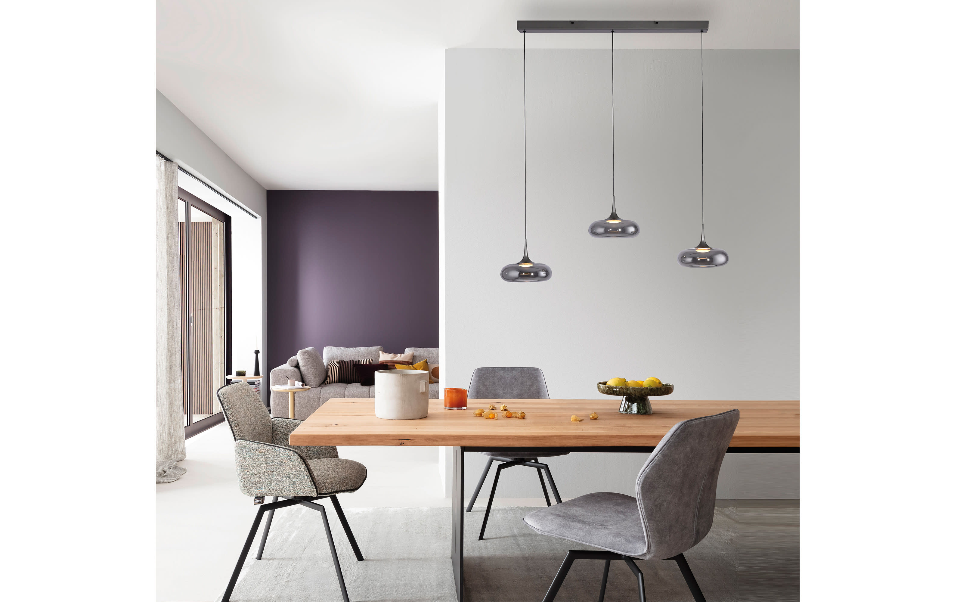 LED-Pendelleuchte Posh, grau, 3-flammig