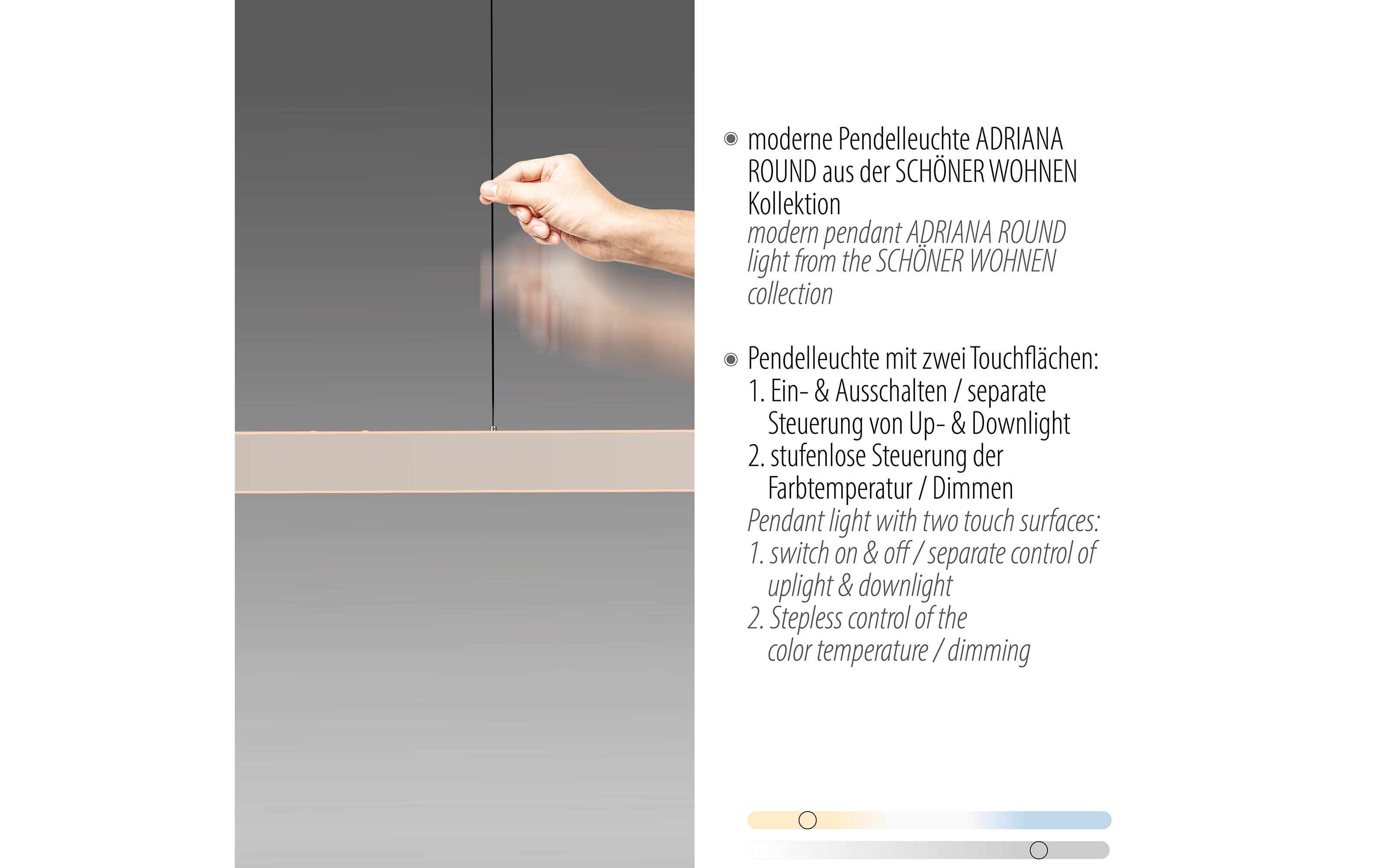 LED-Pendelleuchte Adriana Round, sand, inkl. Funktionen