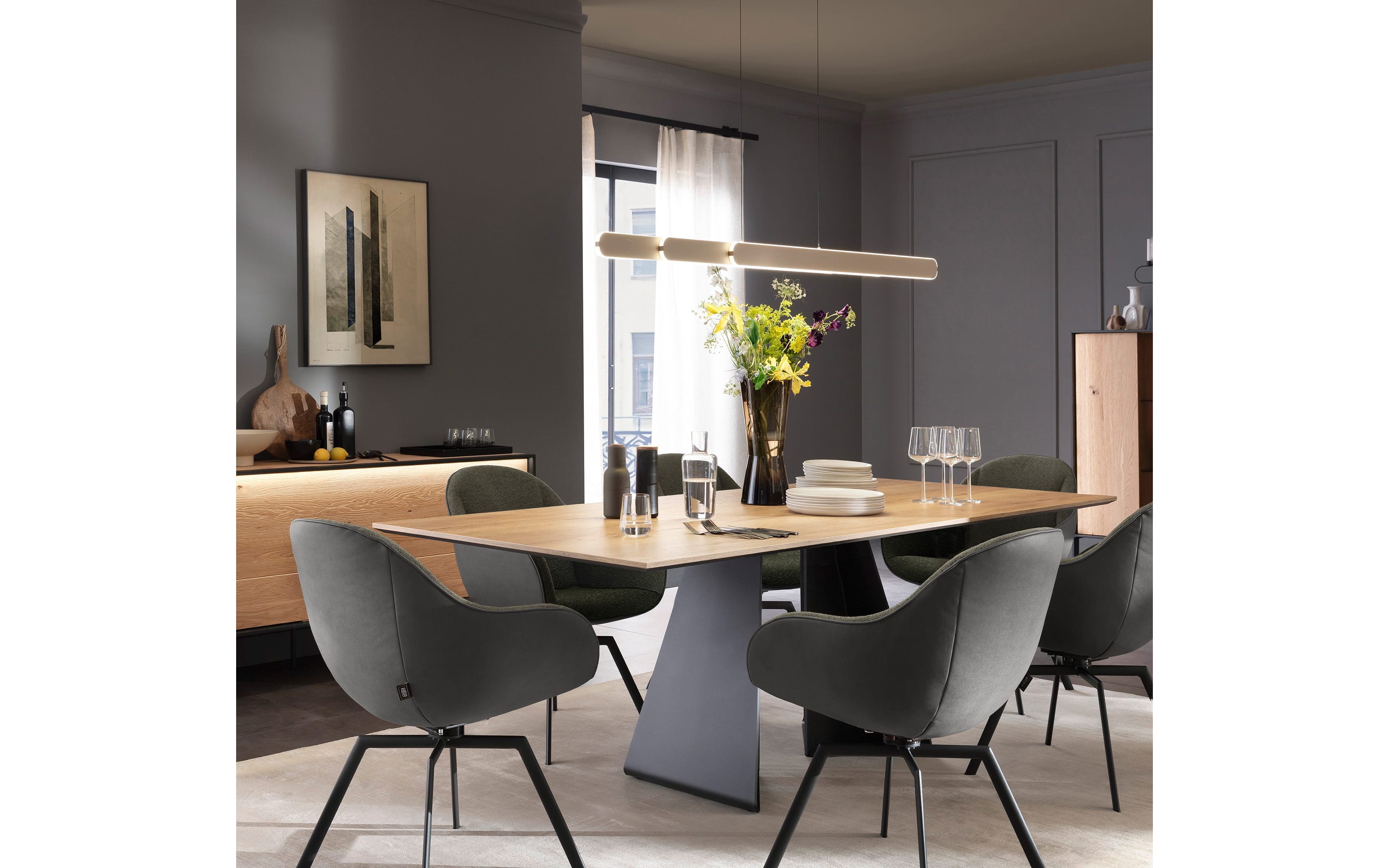 LED-Pendelleuchte Adriana Round, sand, inkl. Funktionen