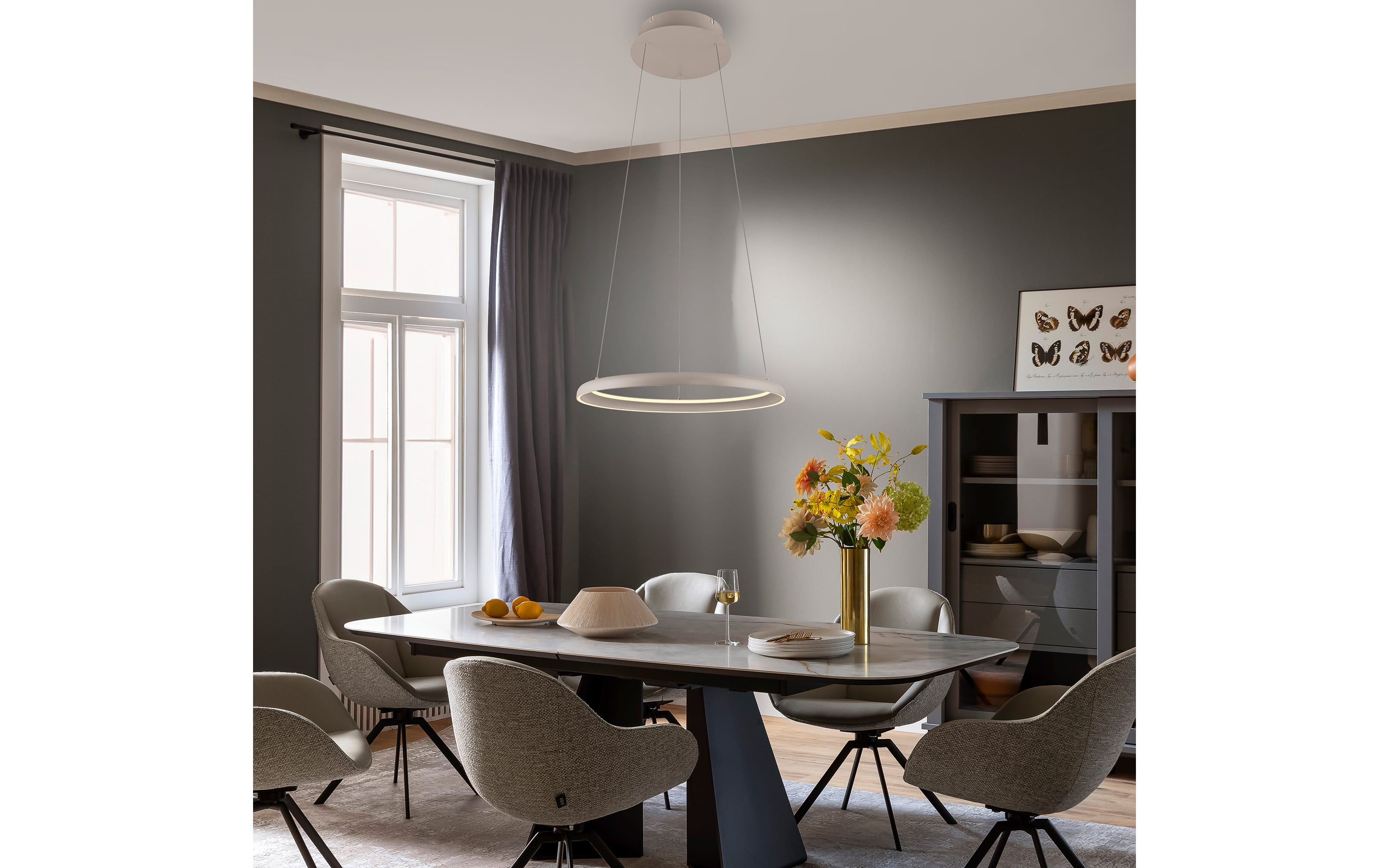 LED-Pendelleuchte Quillo, sand, inkl. Memoryfunktion