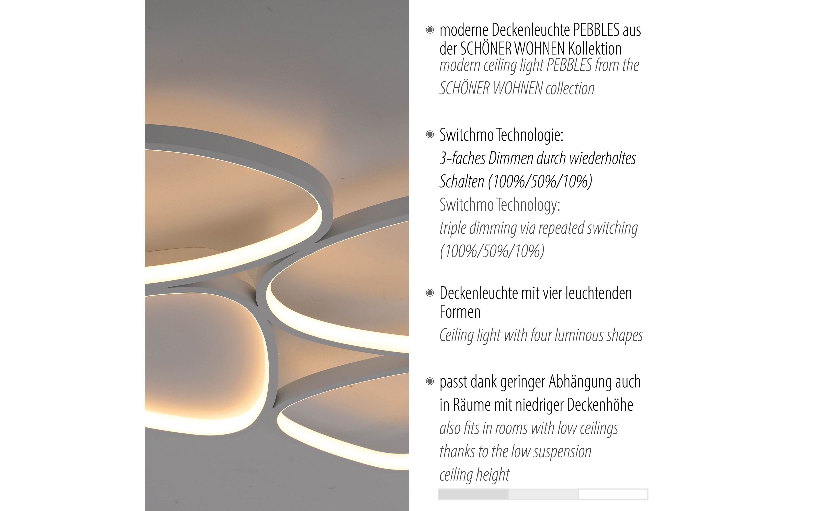 LED-Deckenleuchte Pebbles, weiß, inkl. Memoryfunktion