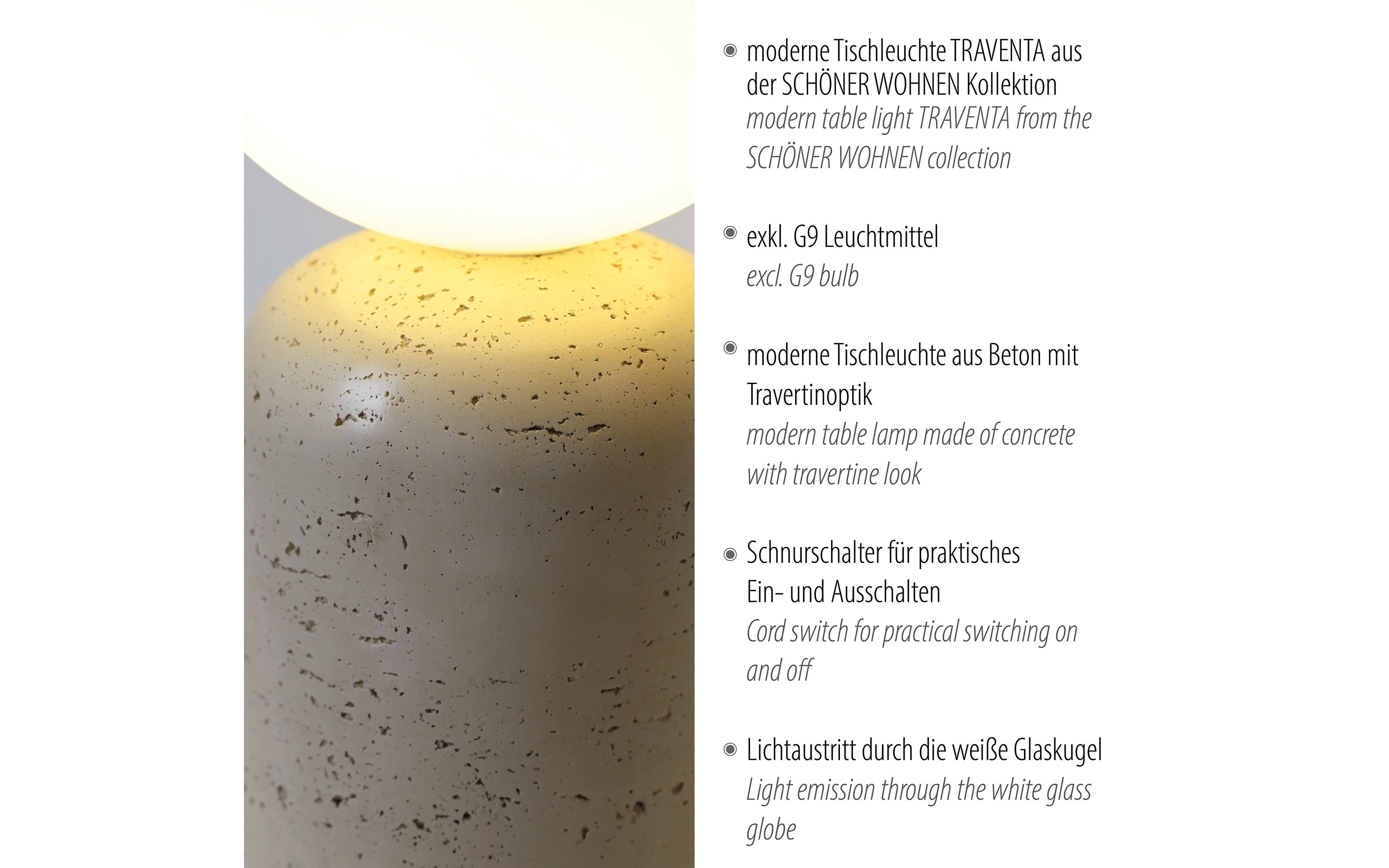 Tischleuchte Traventa, Travertin-Nachbildung