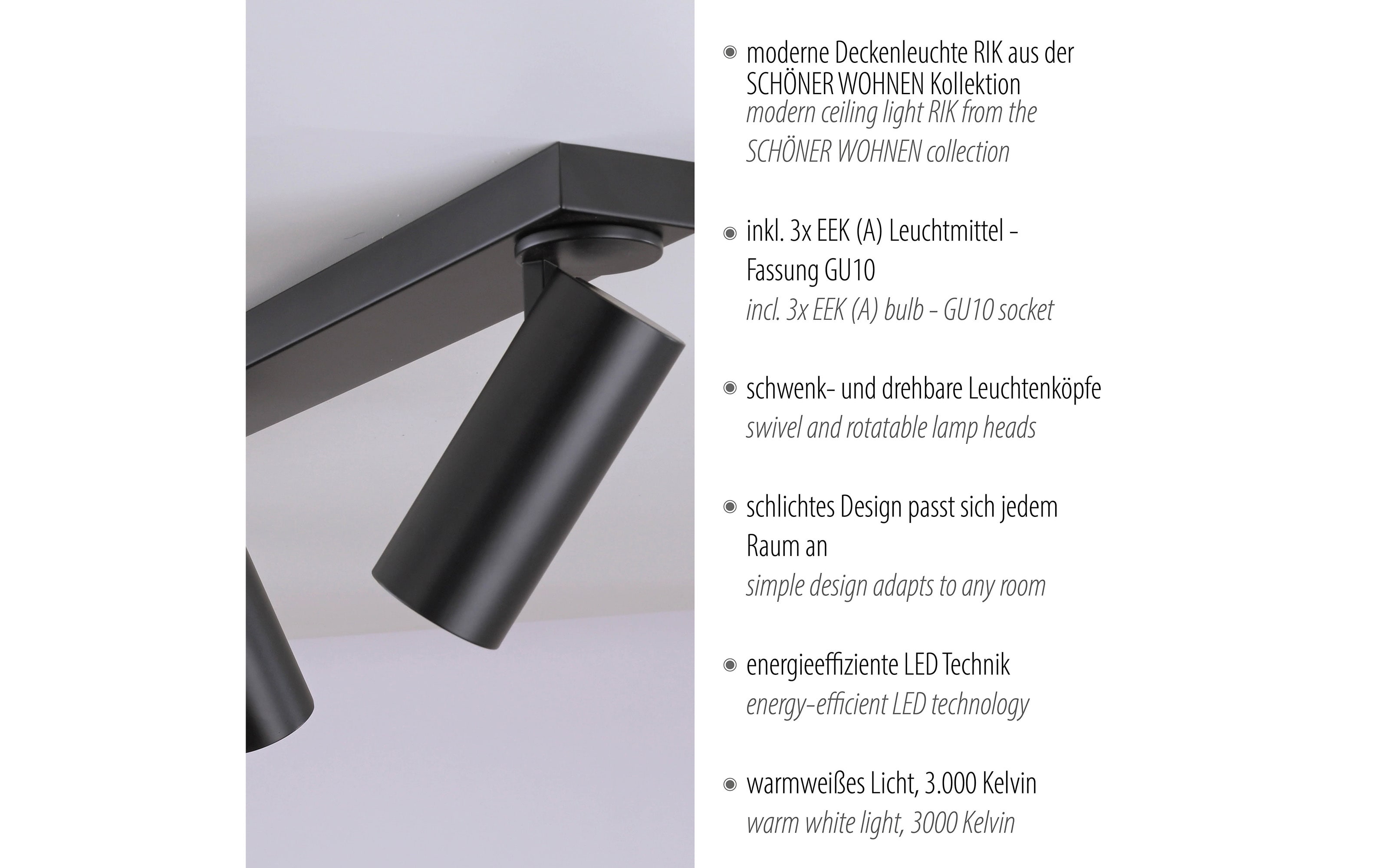 Deckenleuchte Rik, schwarz