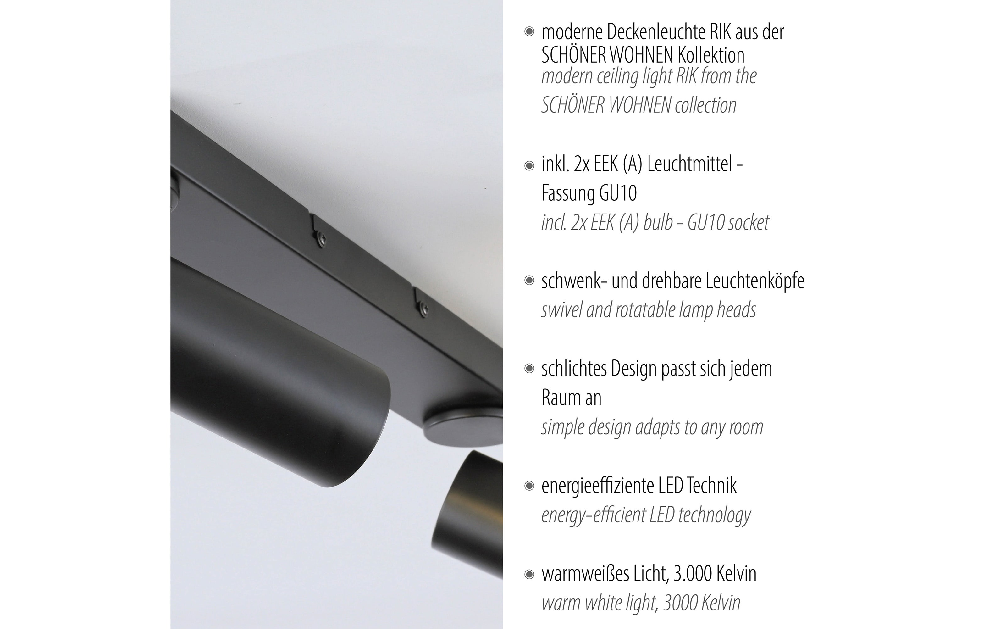 Deckenleuchte Rik, schwarz