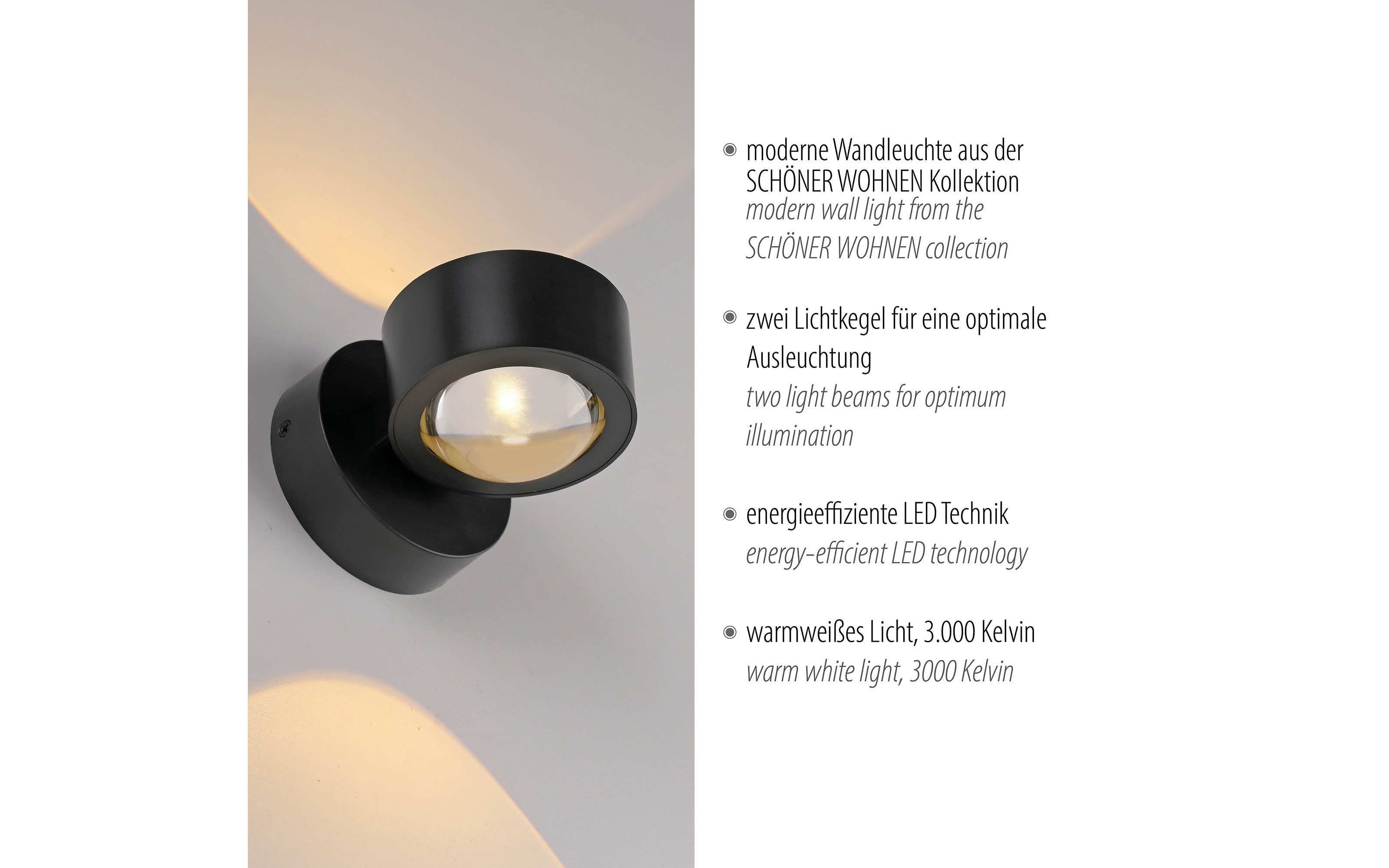 Wandleuchte Chia, schwarz