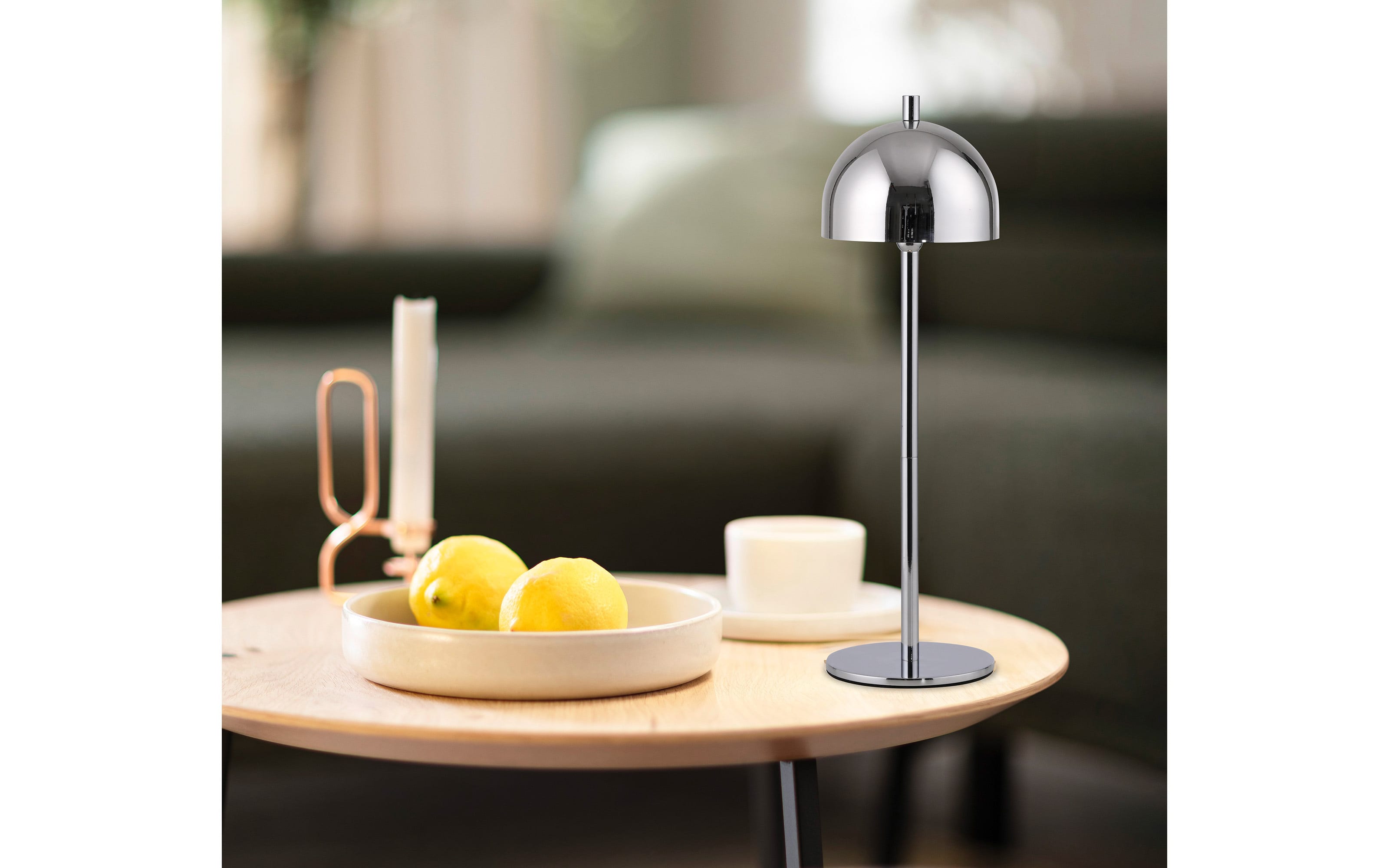 AKKU-Tischleuchte Bellis, chromfarbig