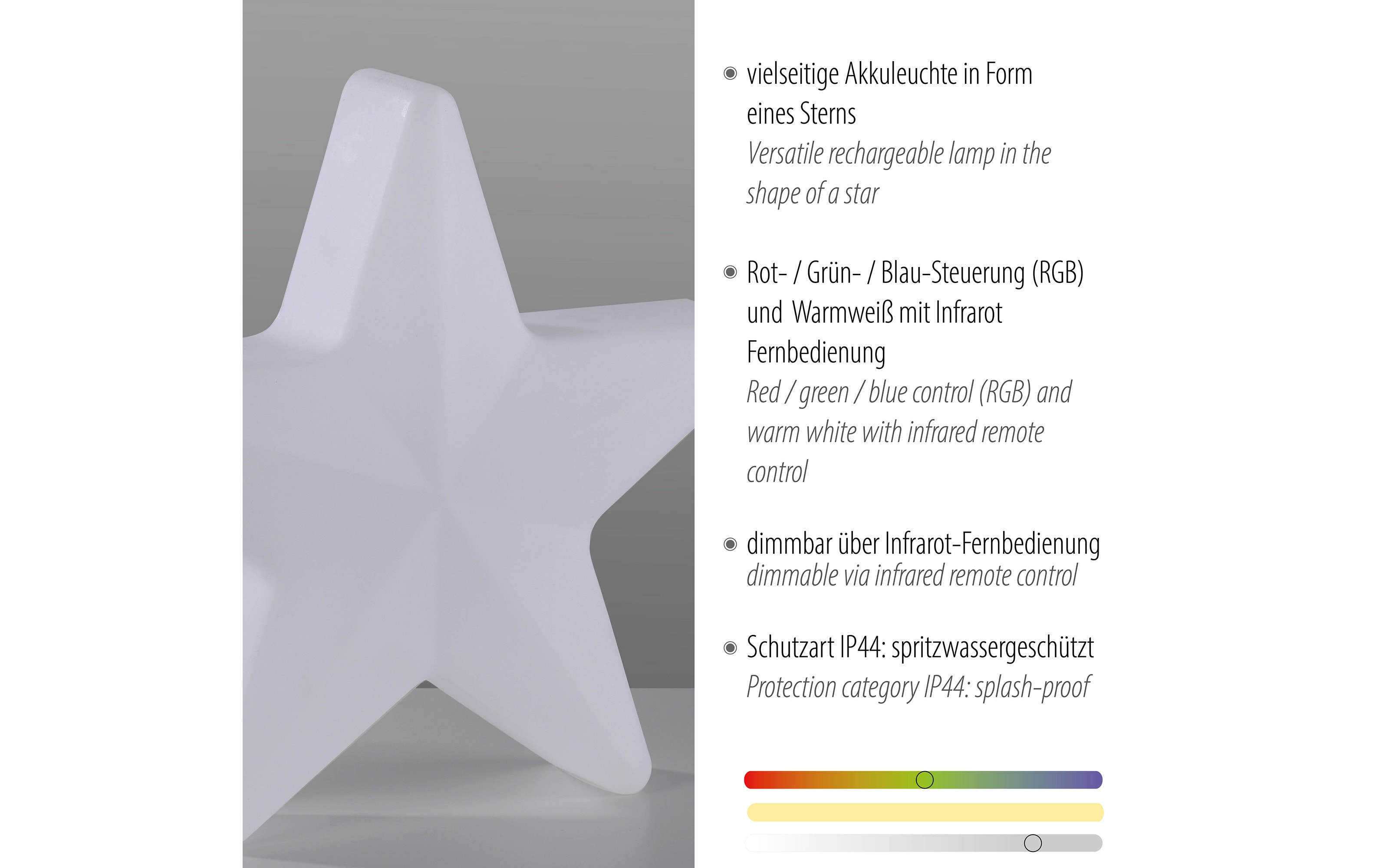 Akku-Tischleuchte Star, weiß, 39,5 cm, inkl. RGBW Farbwechsler