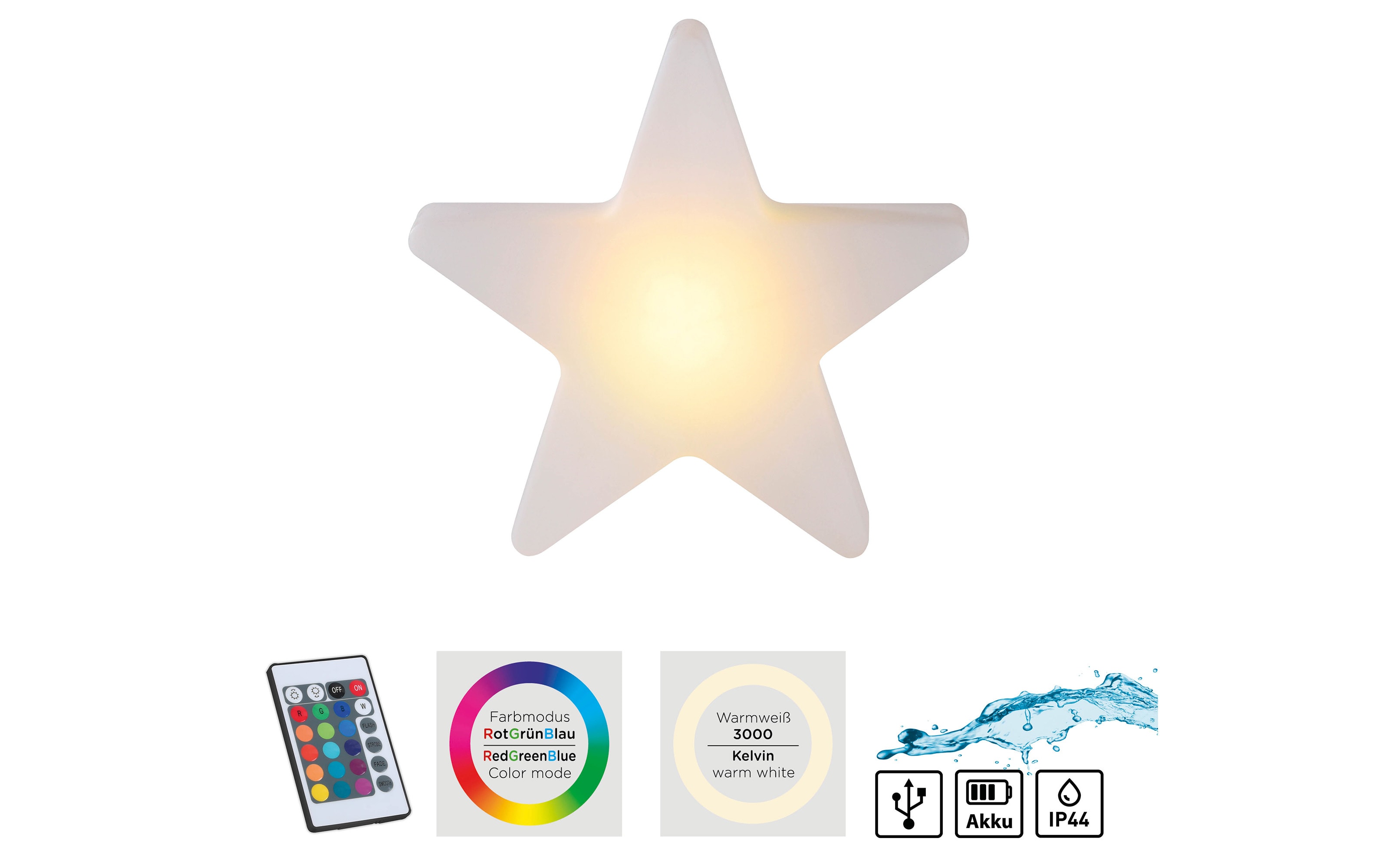 Akku-Tischleuchte Star, weiß, 39,5 cm, inkl. RGBW Farbwechsler