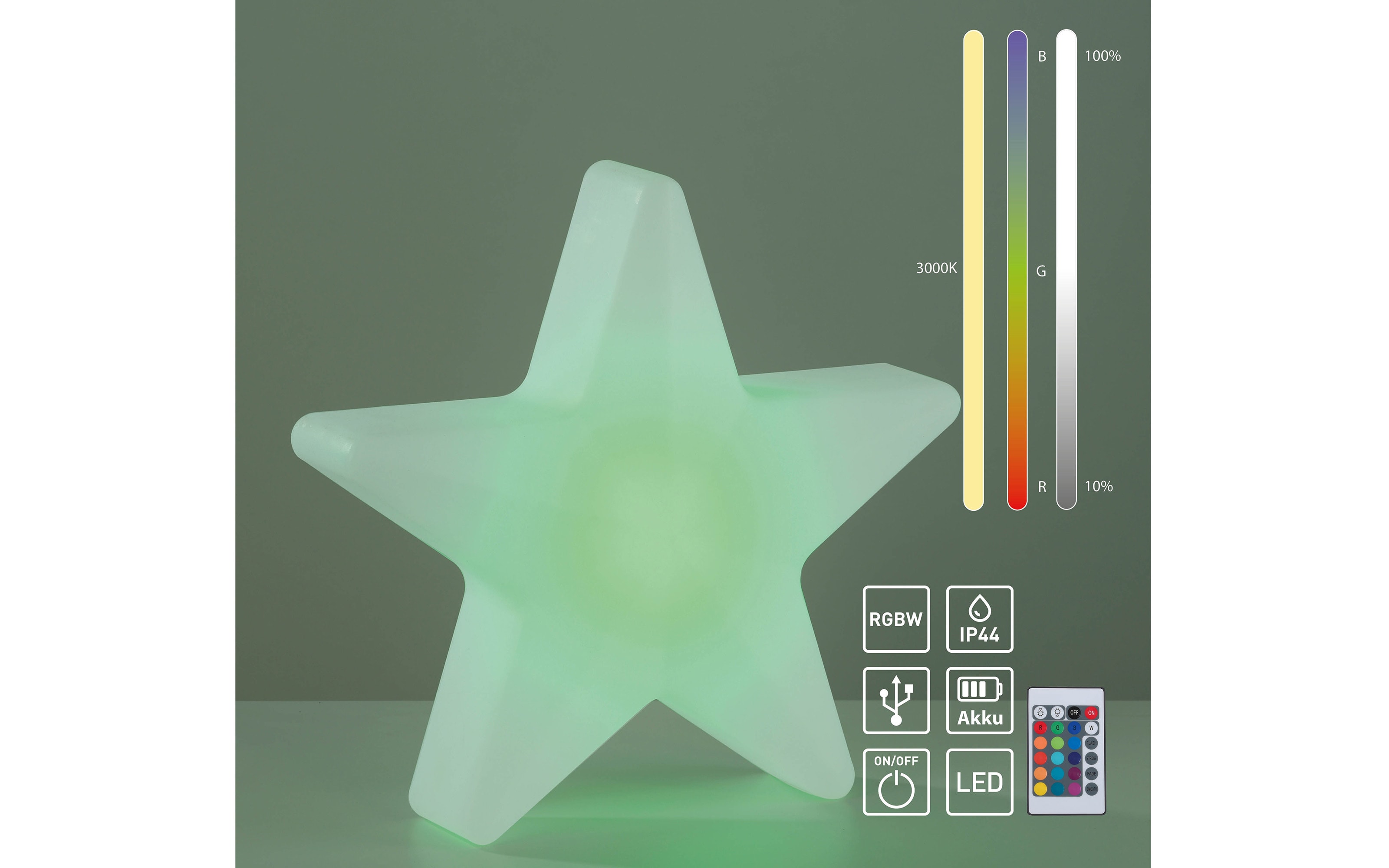 Akku-Tischleuchte Star, weiß, 39,5 cm, inkl. RGBW Farbwechsler