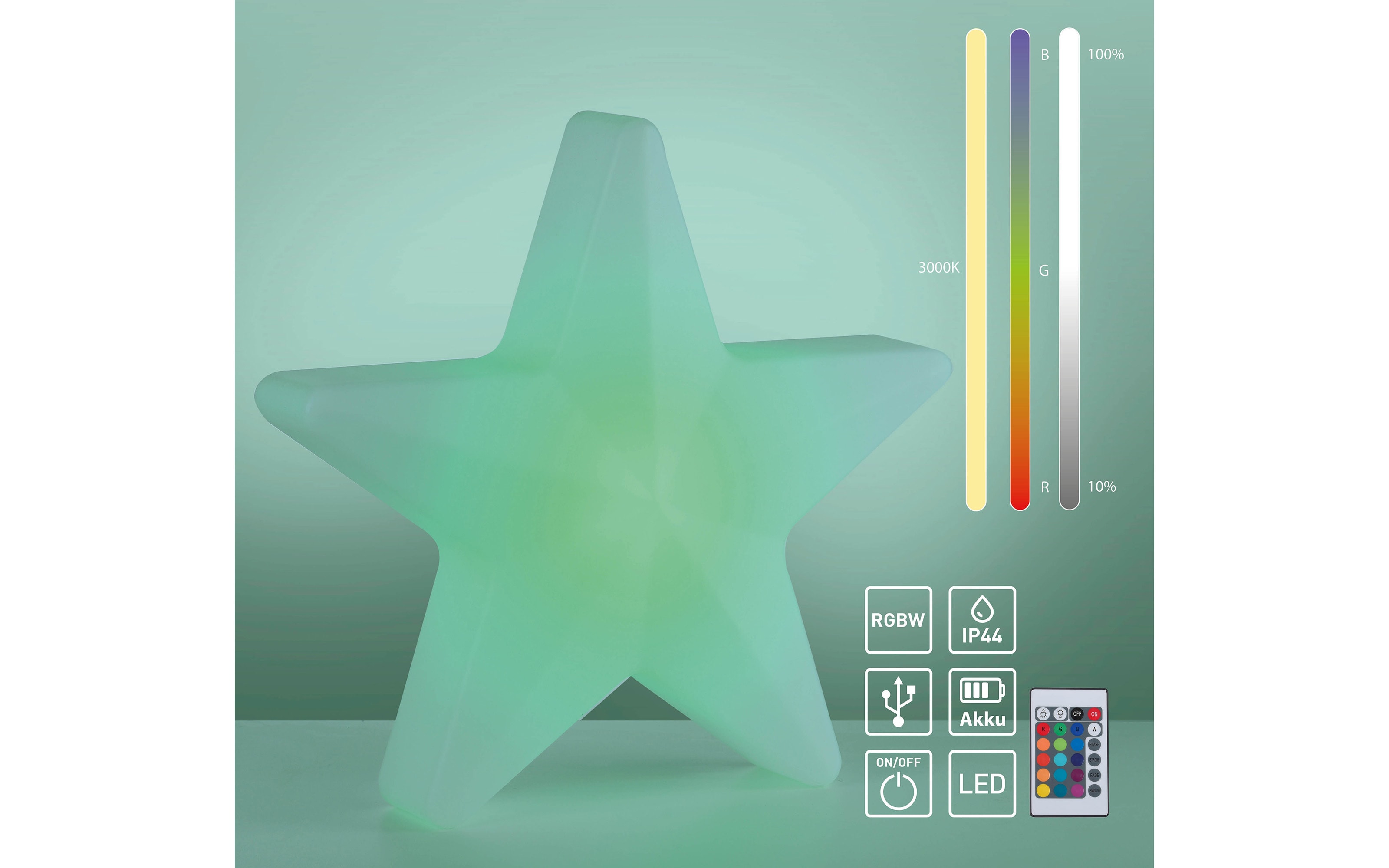Akku-Tischleuchte Star, weiß, 55 cm, inkl. RGBW Farbwechsler