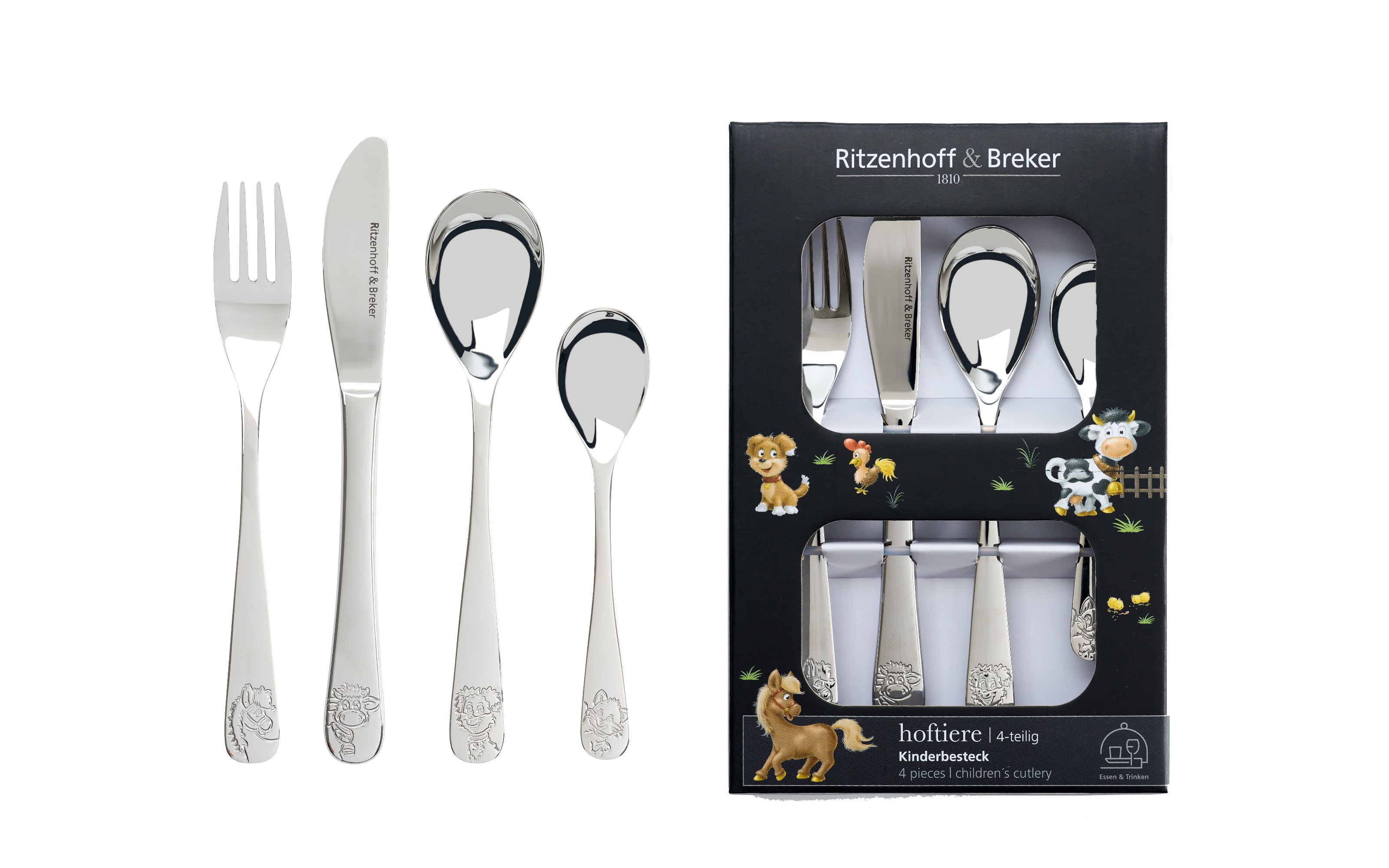 Kinderbesteckset Hoftiere, silber, 4-teilig