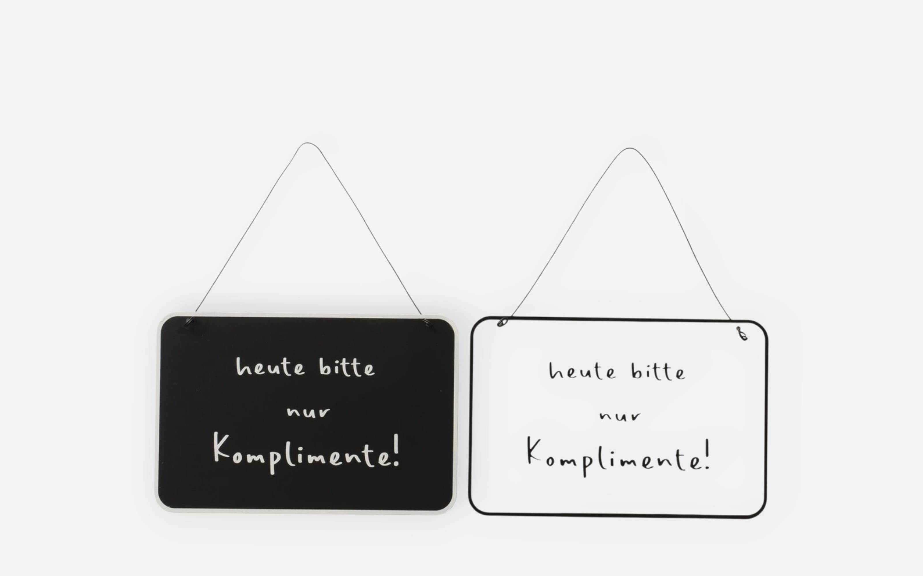 Schild Komplimente, schwarz/weiß, 2-Fach sortiert