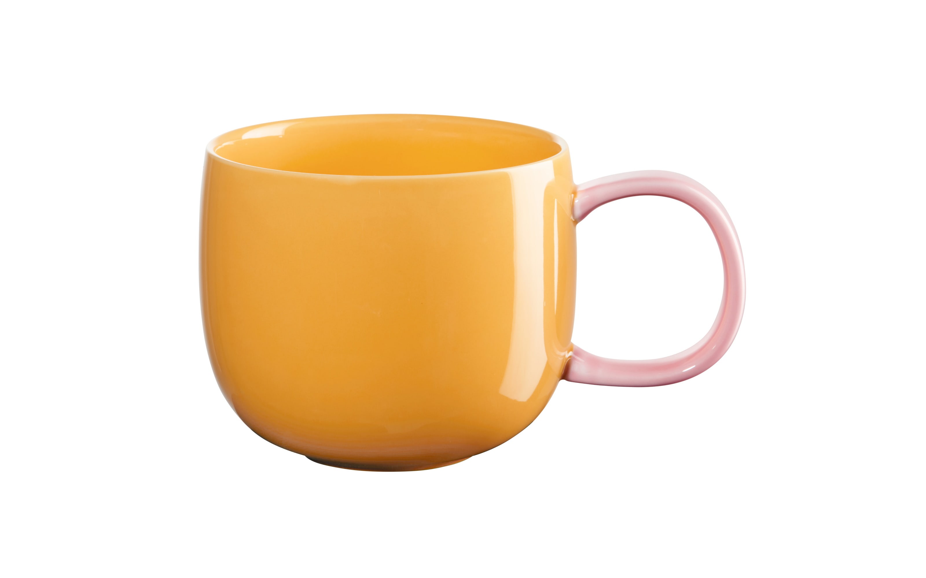 Henkelbecher Joy, Tasse gelb/Henkel rosa, 04 l