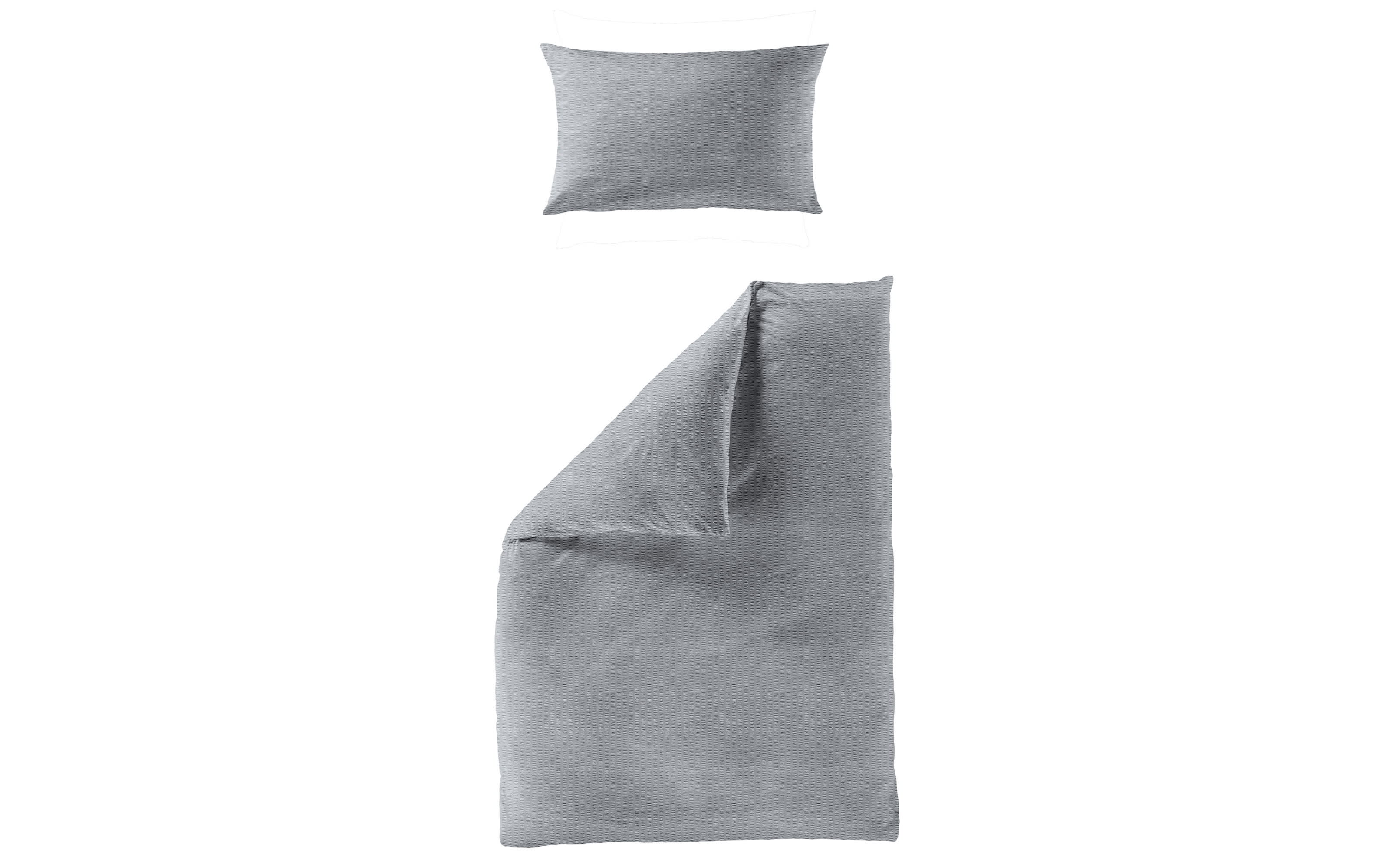 Bettwäsche Mako-Satin Seersucker, grau, 155 x 220 cm