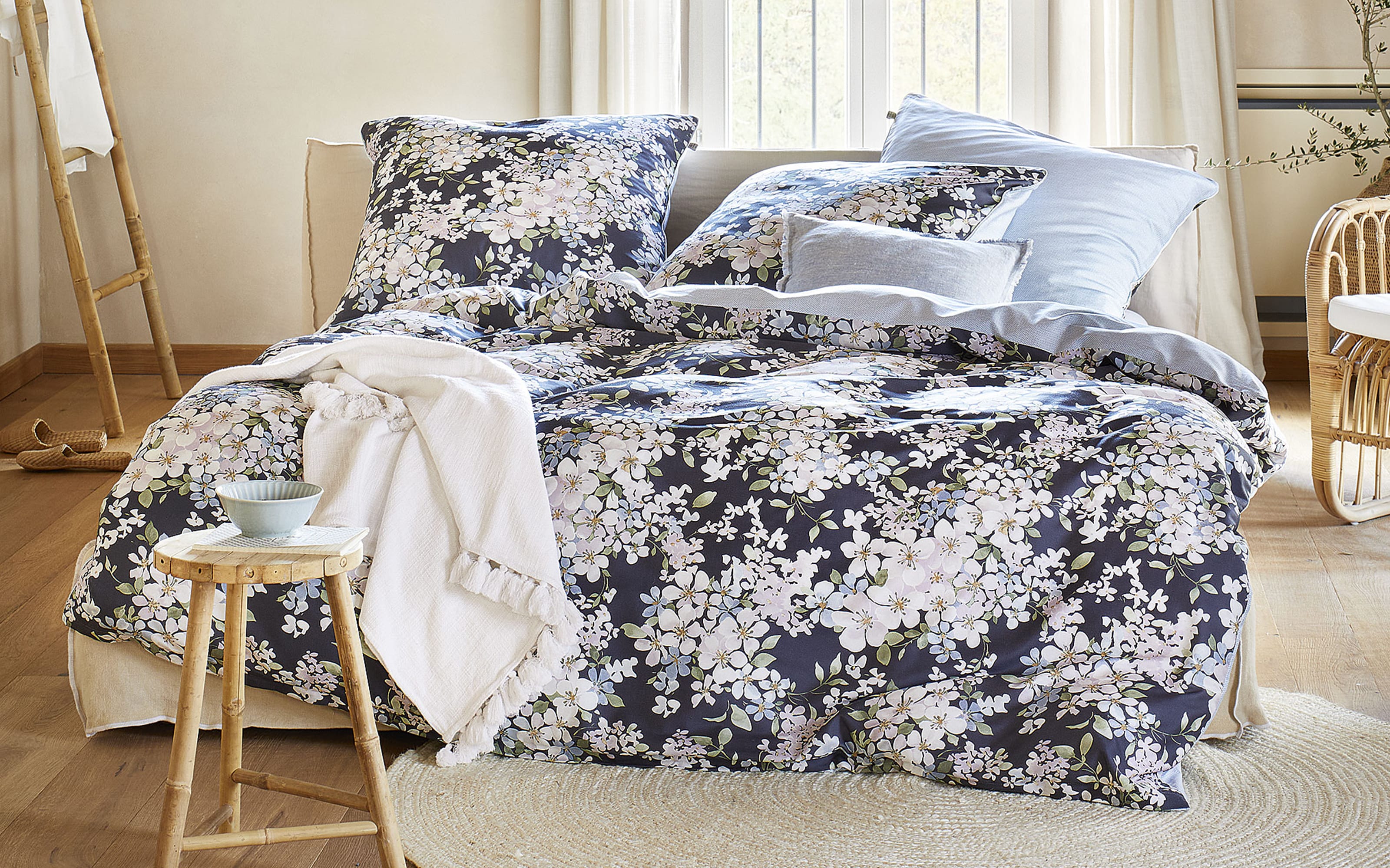 Bettwäscheset Mako-Satin Crown-K in Blau, 135 cm x 200 cm