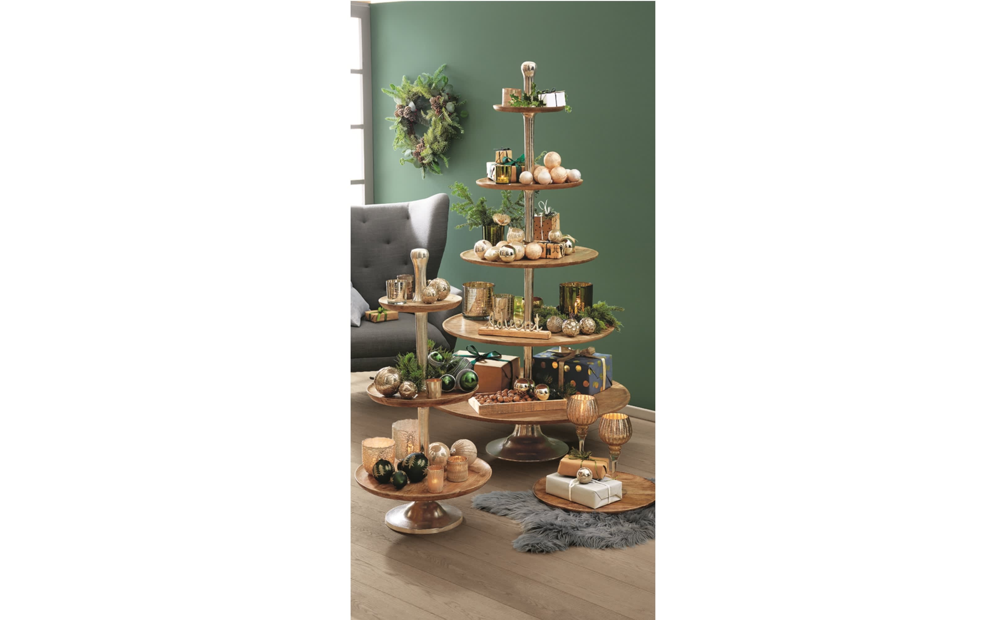 Etagere 3-stöckig, braun/silber, 95 cm