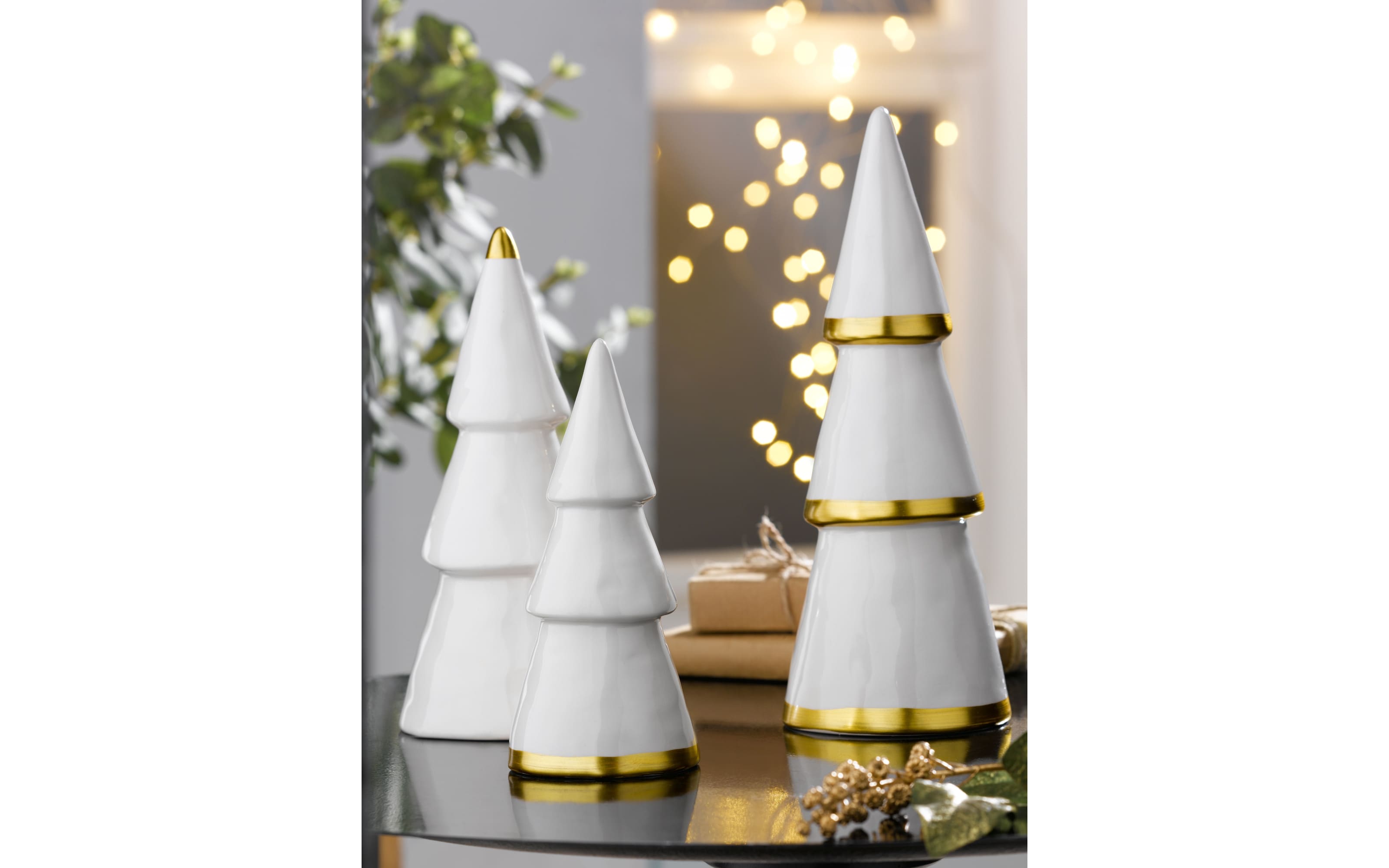 Deko-Weihnachtsbaum, weiß/gold, 16 cm