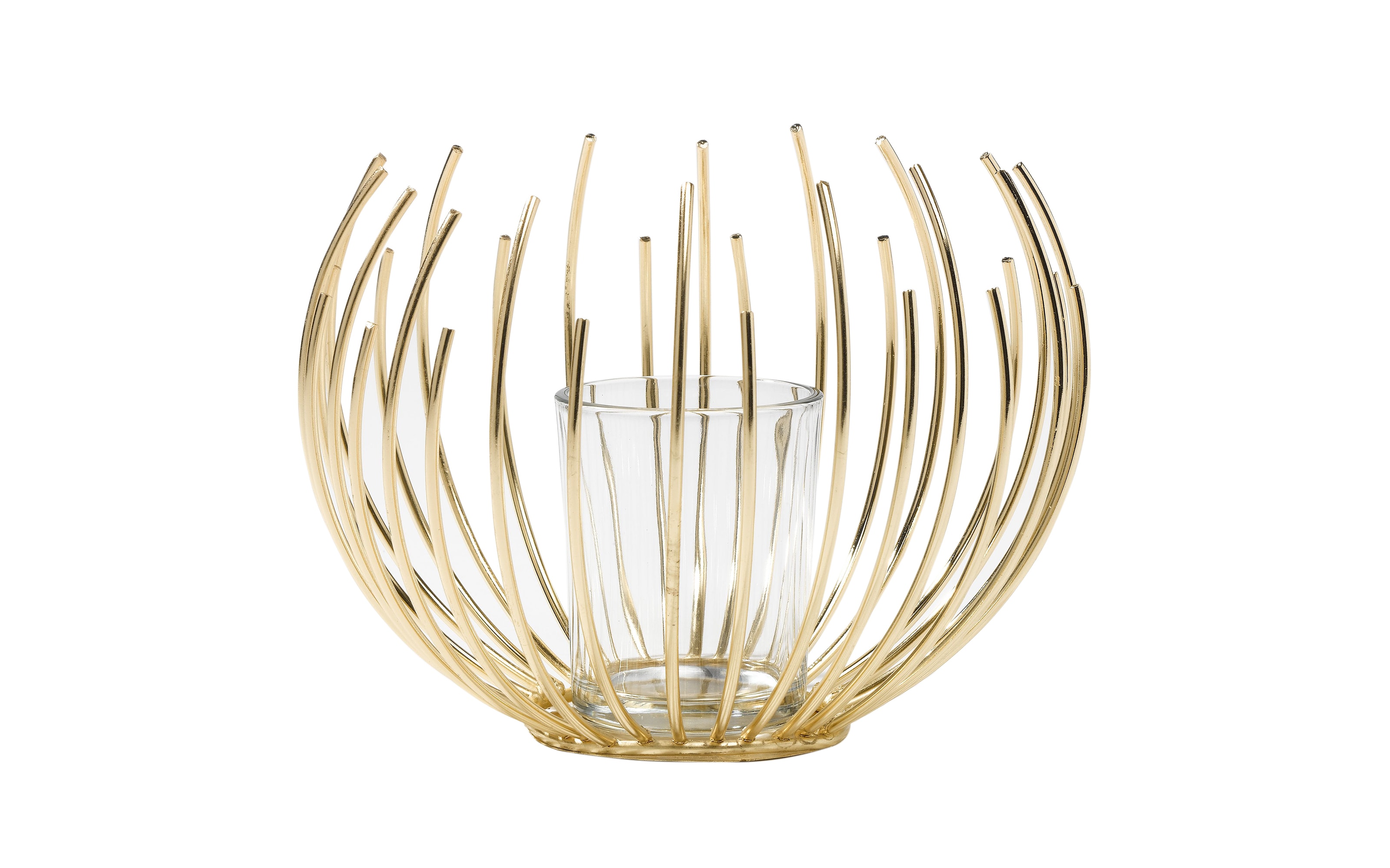 Teelichthalter aus Metall in gold, 12 cm