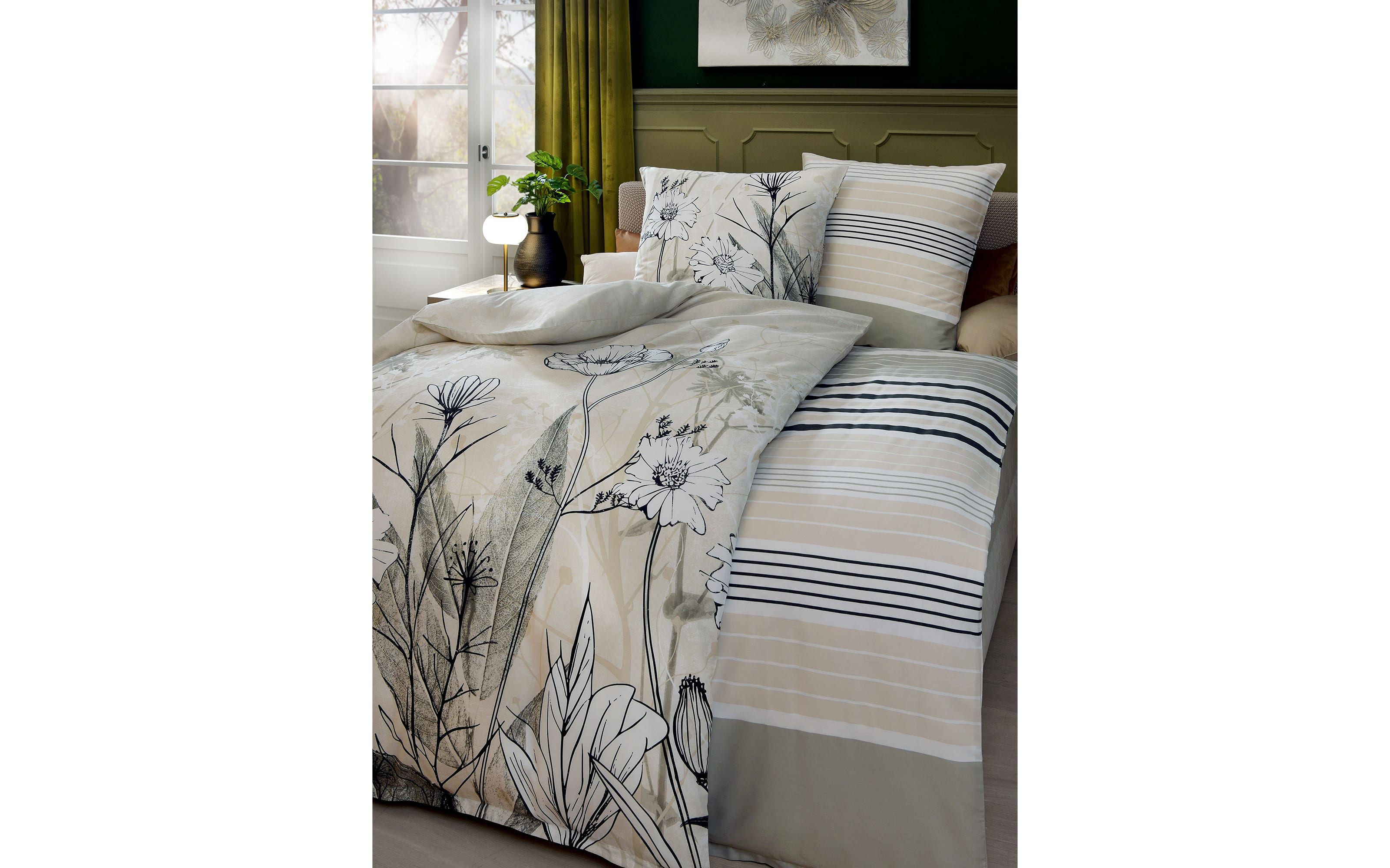 Bettwäsche Elvira Satin, beige, 135 x 200 cm